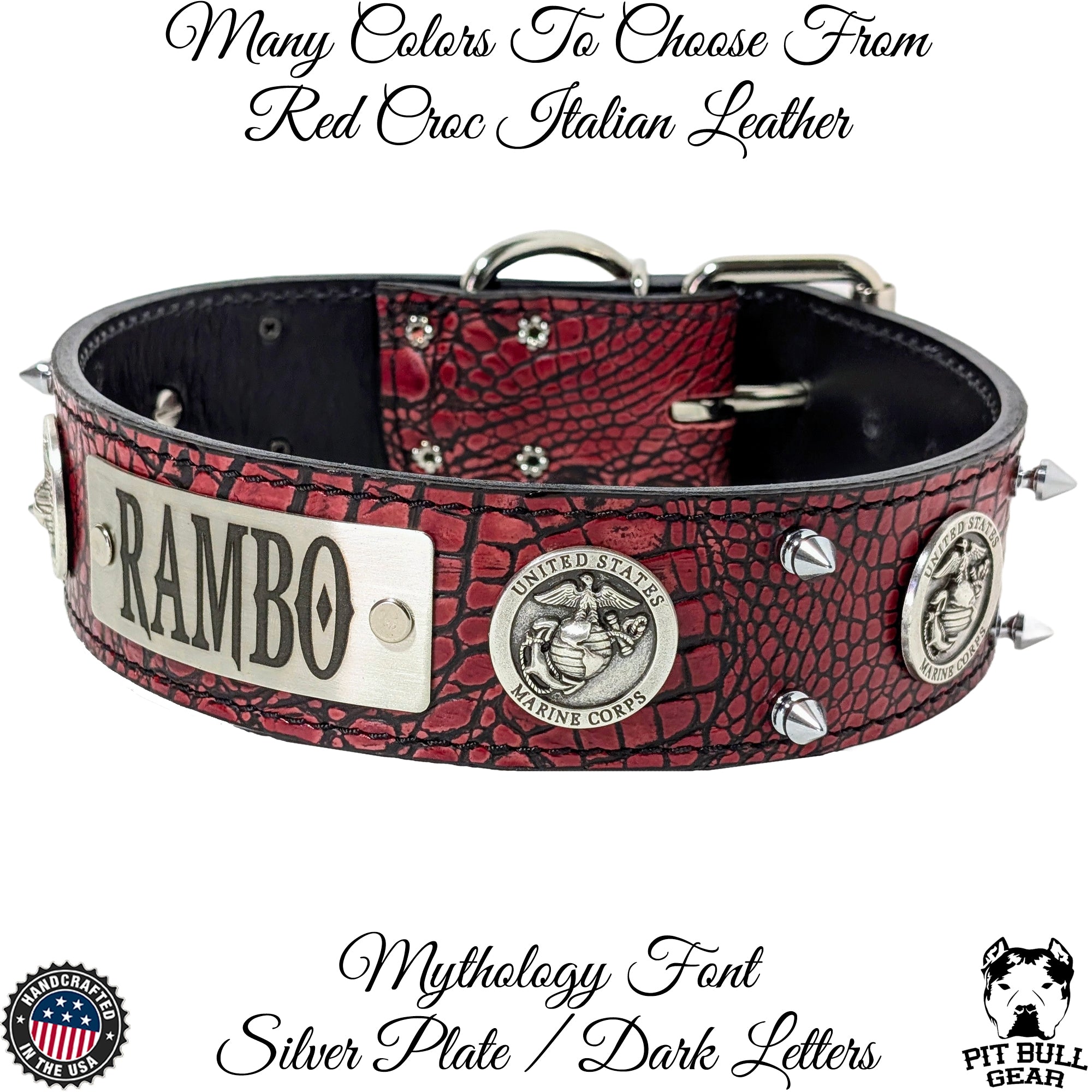 Red leather spiked dog collar cheap