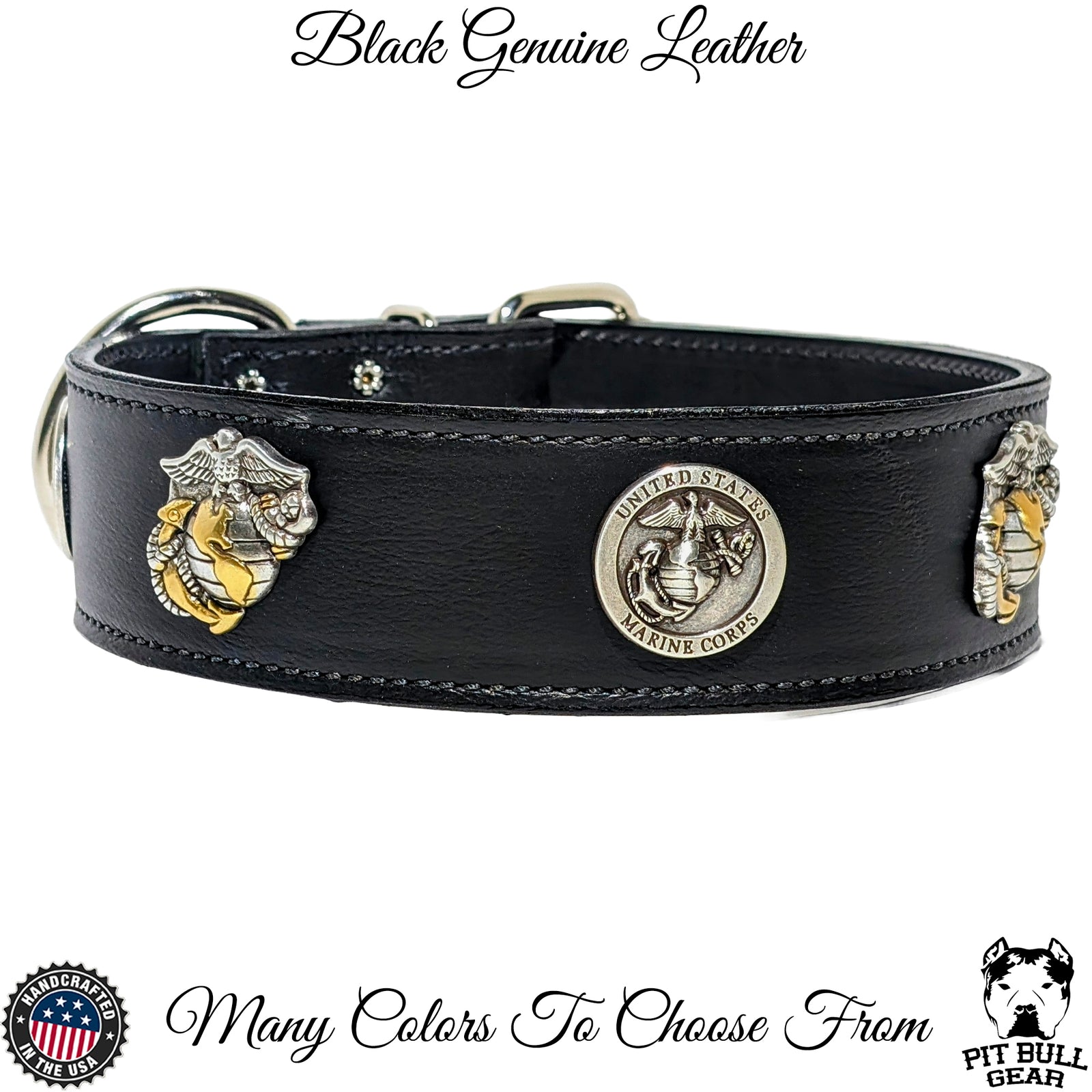 W76 - 2" Wide Marine Corps Theme Leather Dog Collar