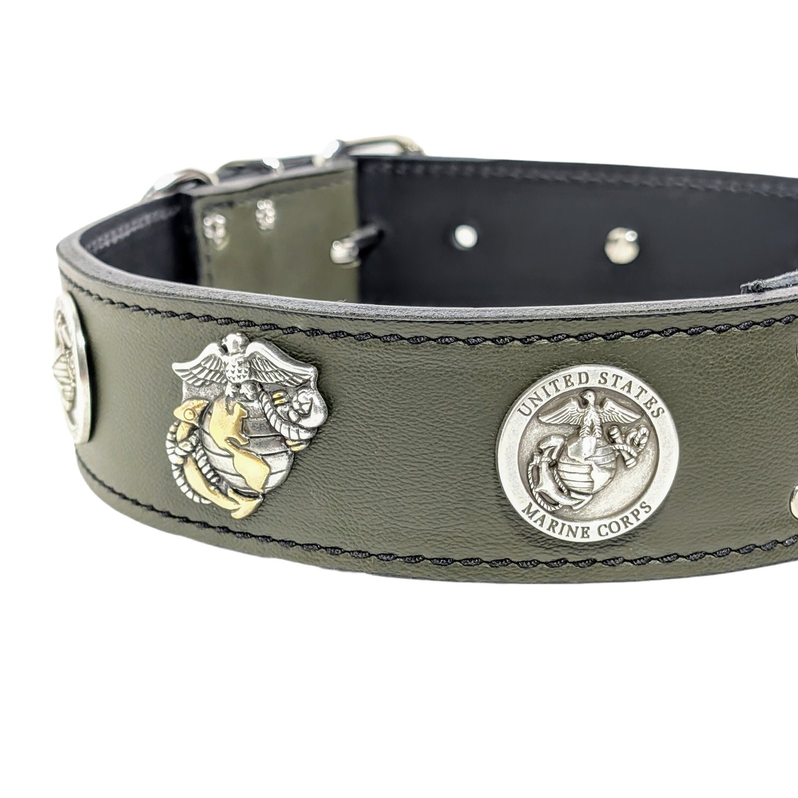 W76 - 2" Wide Marine Corps Theme Leather Dog Collar