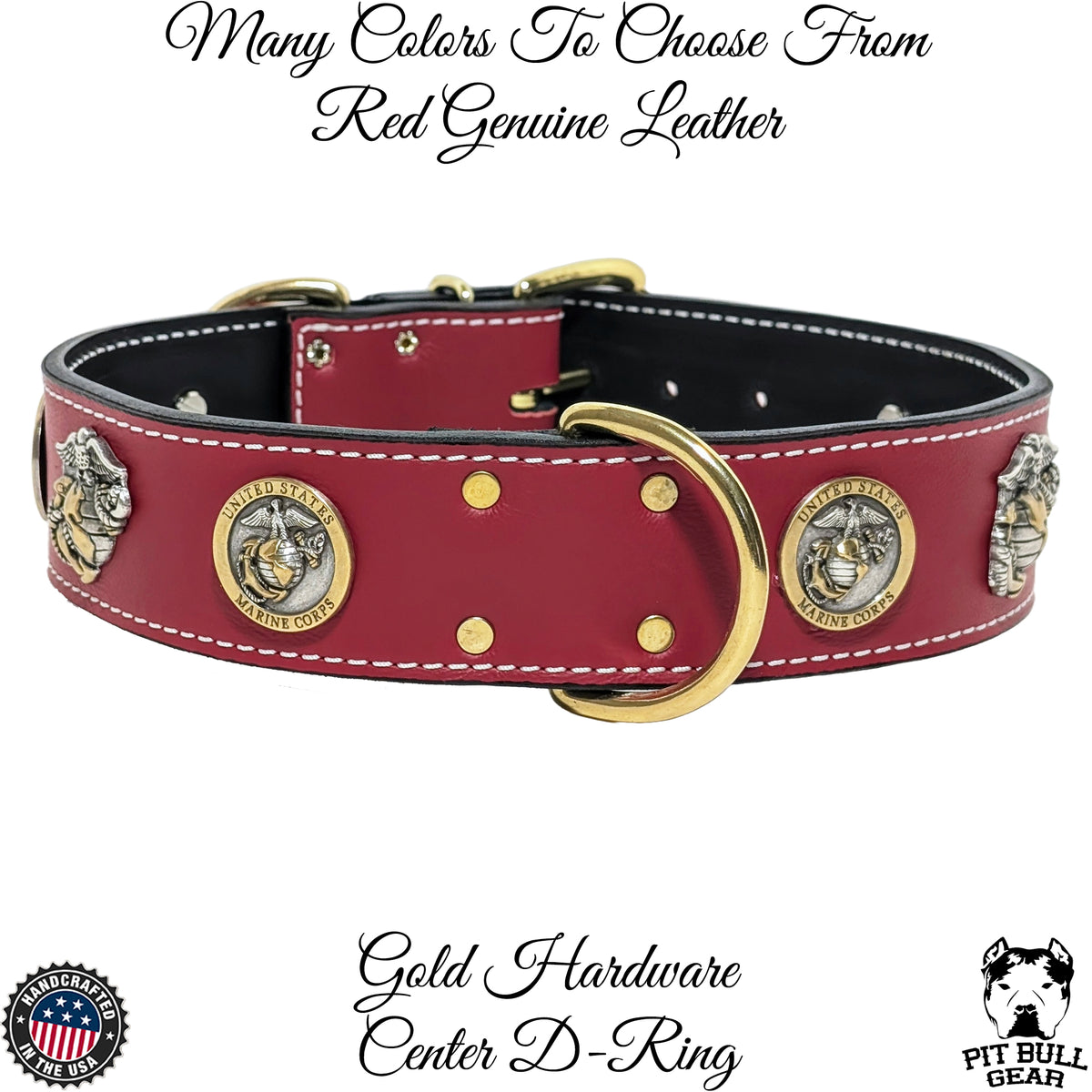 W76 - 2" Wide Marine Corps Theme Leather Dog Collar