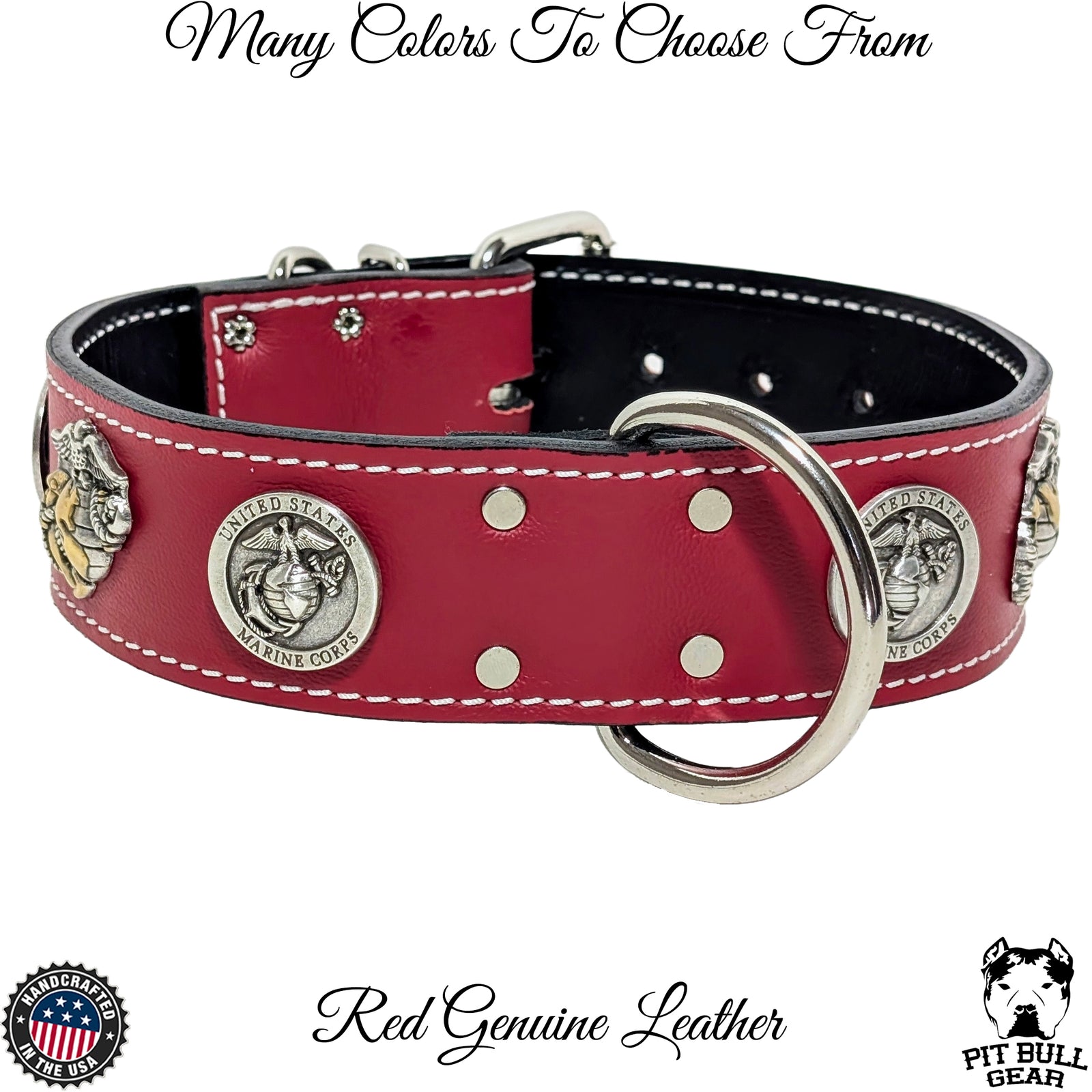 W76 - 2" Wide Marine Corps Theme Leather Dog Collar