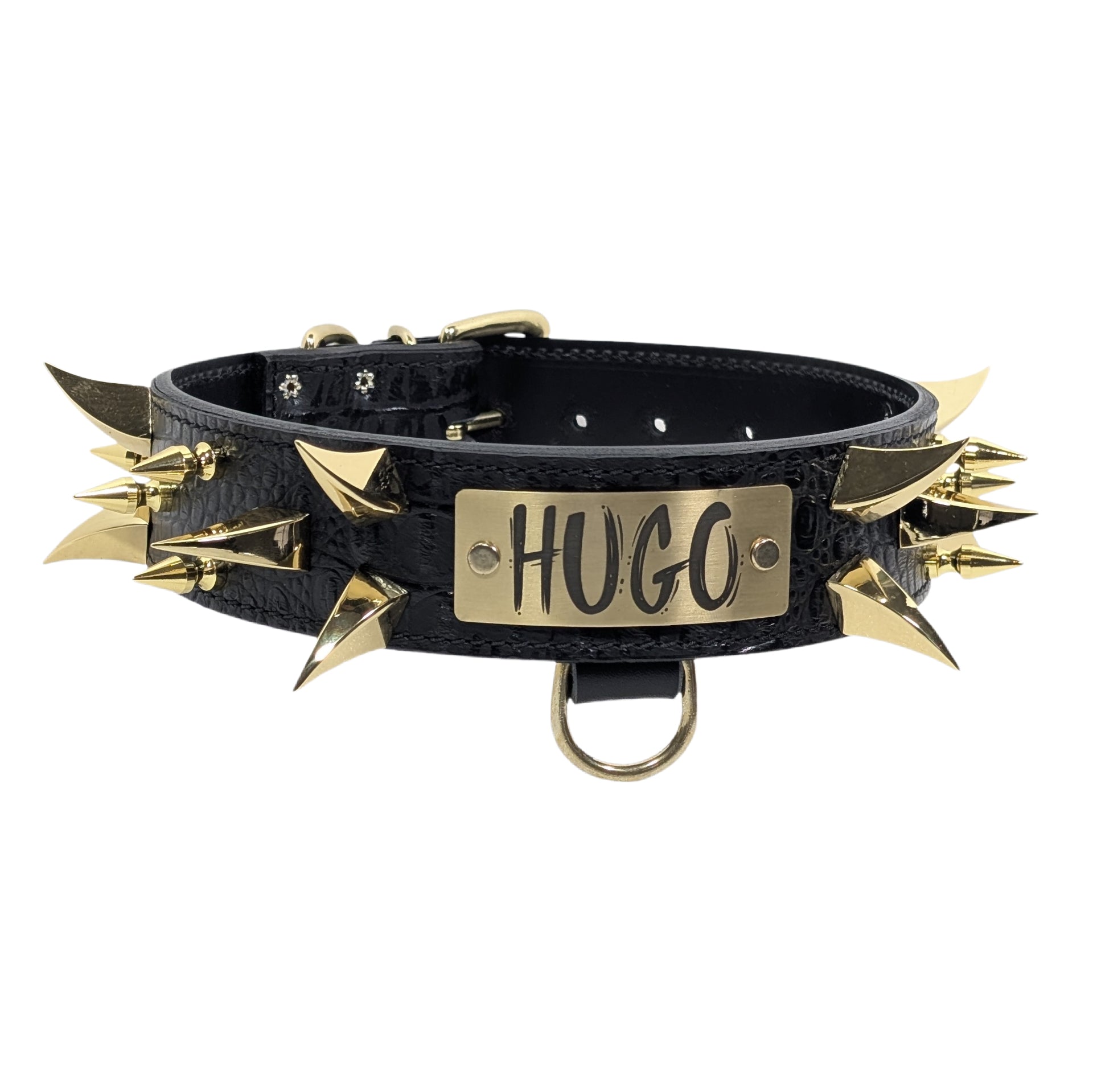 WN14 - 2" Wide Personalized Leather Dog Collar with Spikes