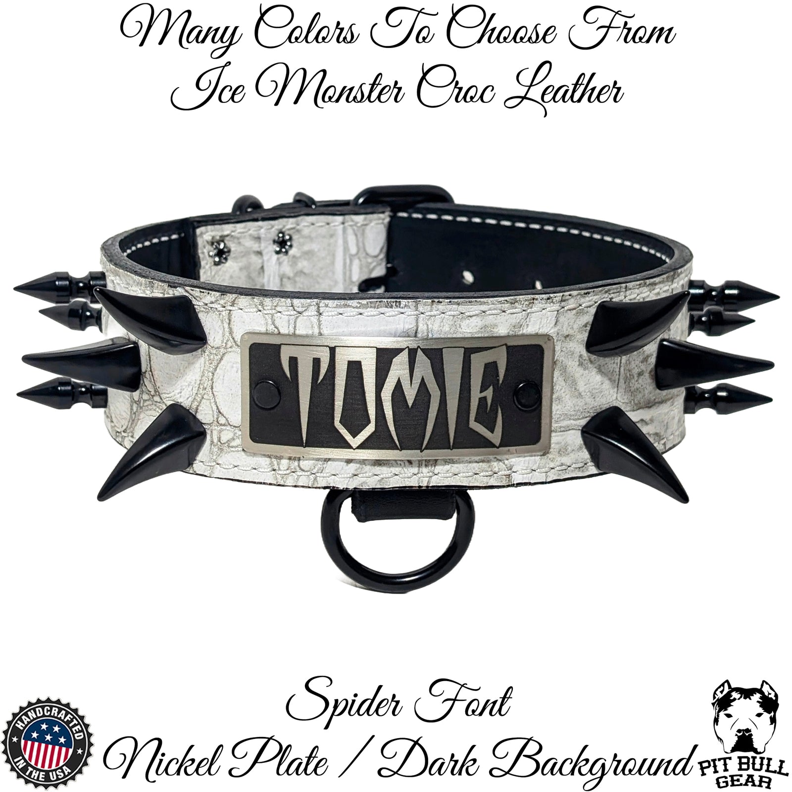 WN14 - Coleira de cachorro de couro pontiagudo com placa de nome de 2"