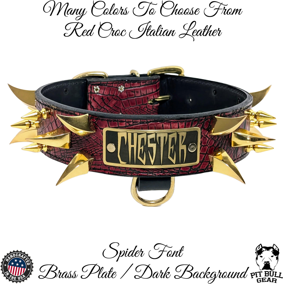 WN14 - Coleira de cachorro de couro pontiagudo com placa de nome de 2"