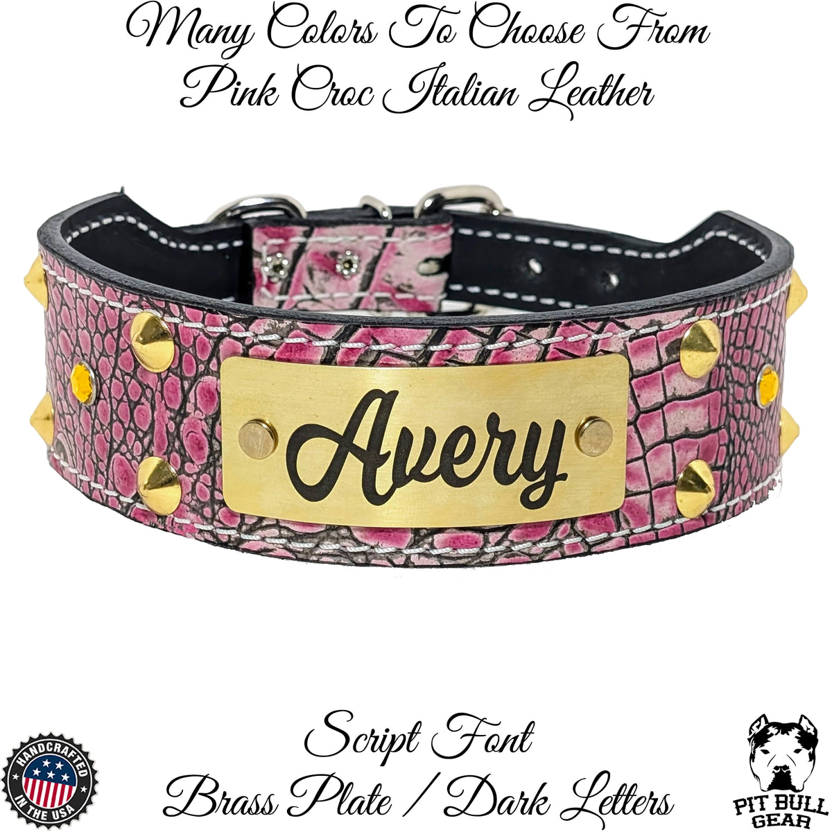 WN19 - Collar de cuero cónico de 2&quot; de ancho para perros con placa con nombre, tachuelas y gemas