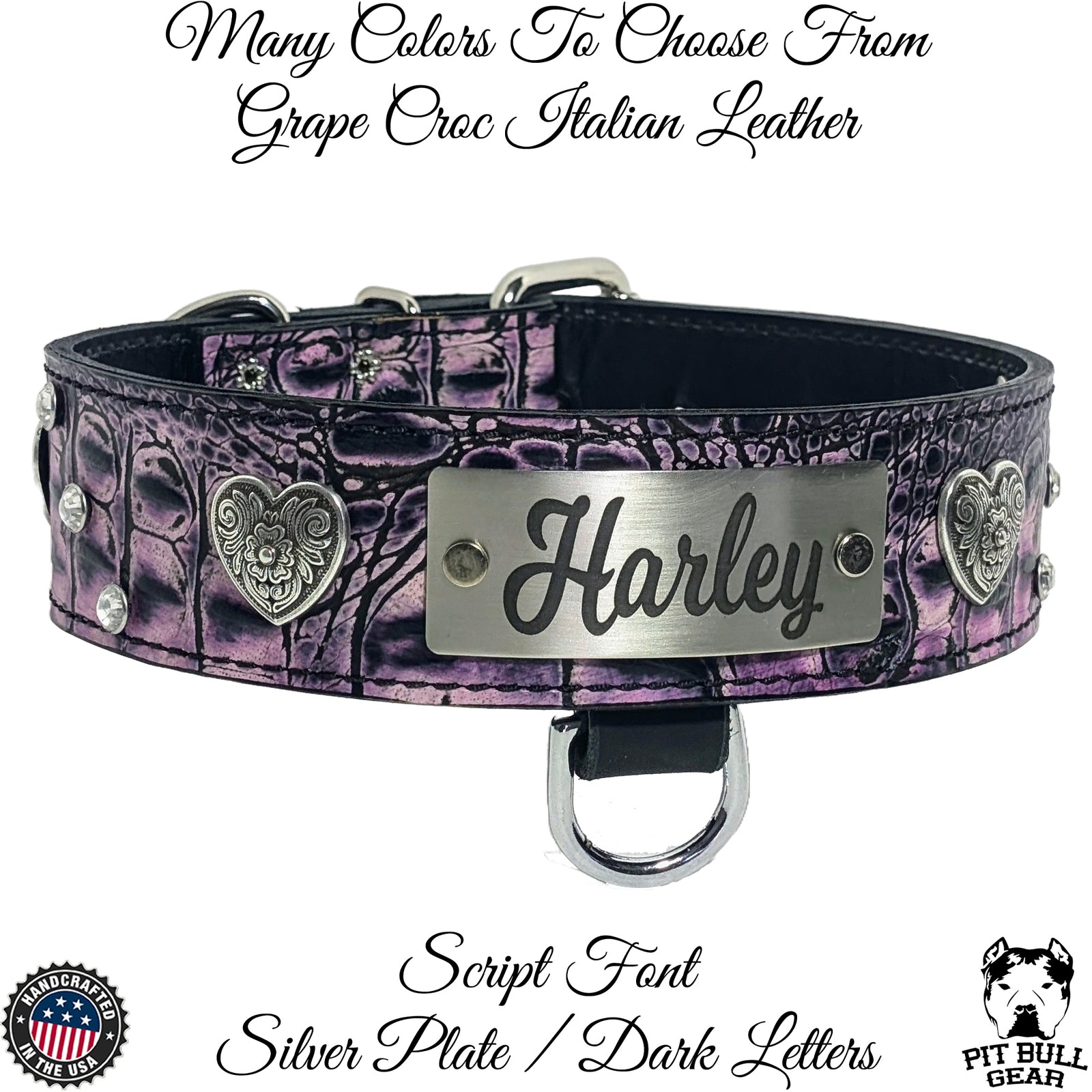 Collar de cuero personalizado para perros, collar con corazones y gemas de 2" de ancho - WN37