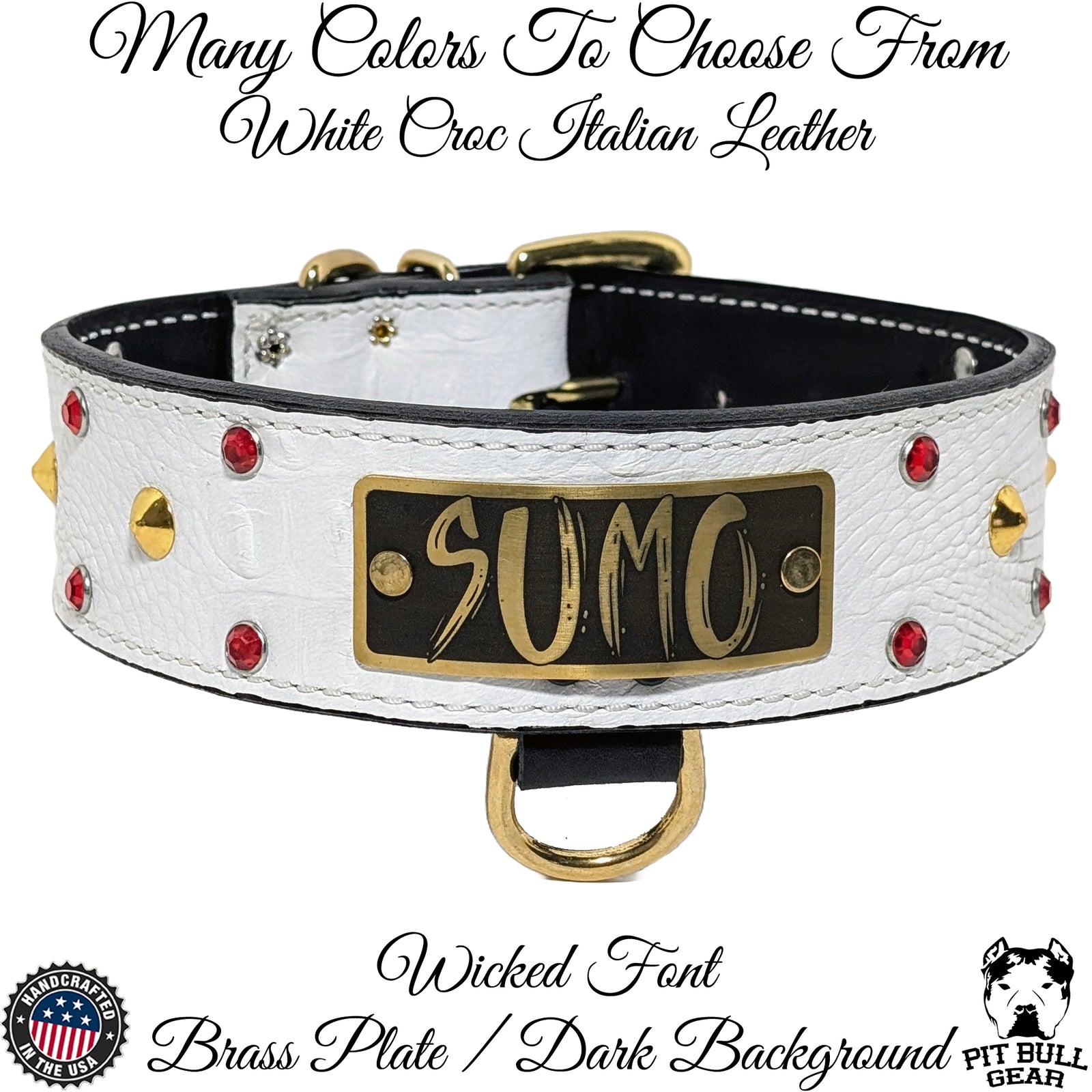 WN3 - Collar de cuero para perros de 2" con placa de identificación, tachuelas y gemas