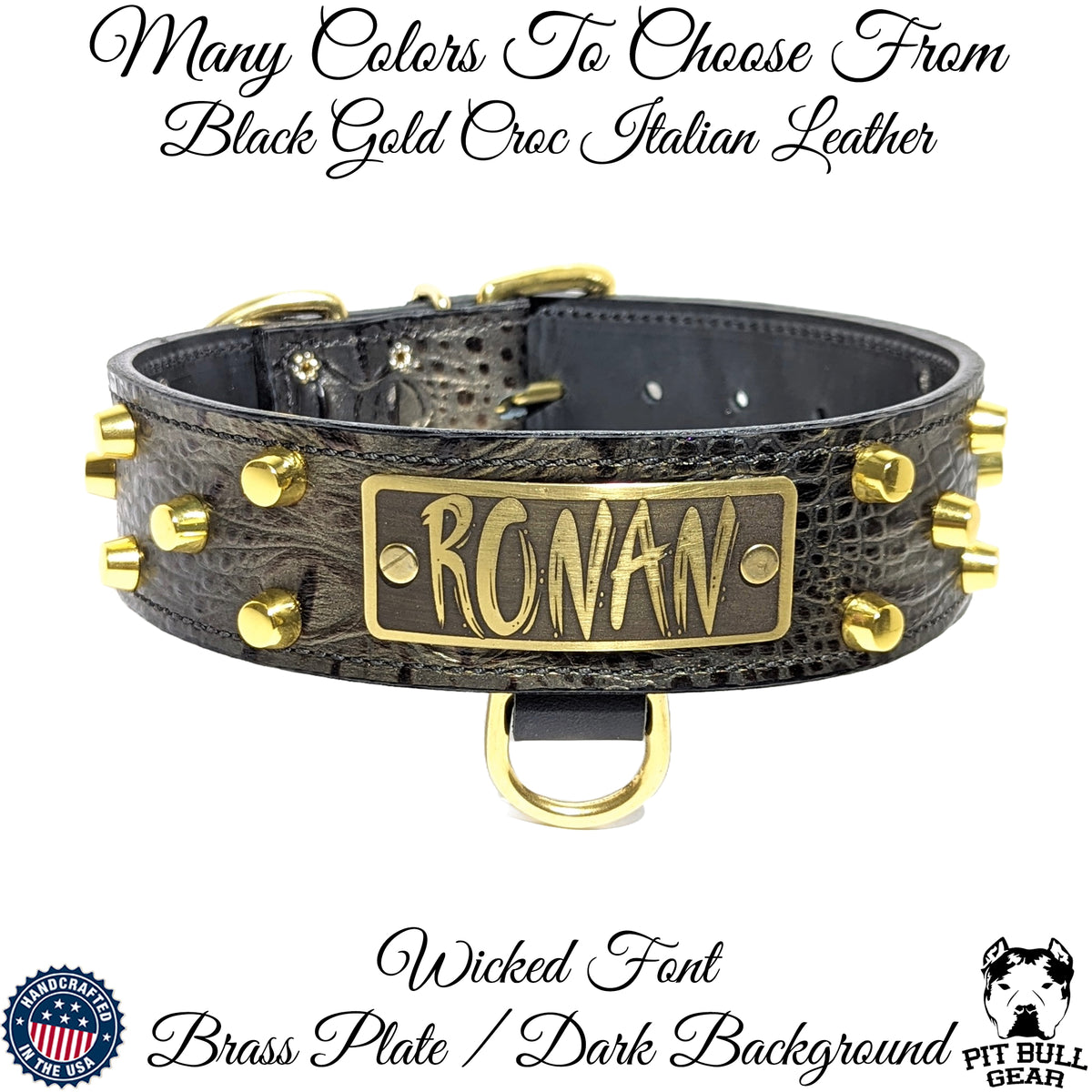 WN4 - 2" Wide Personalized Leather Dog Collar with Bucket Studs