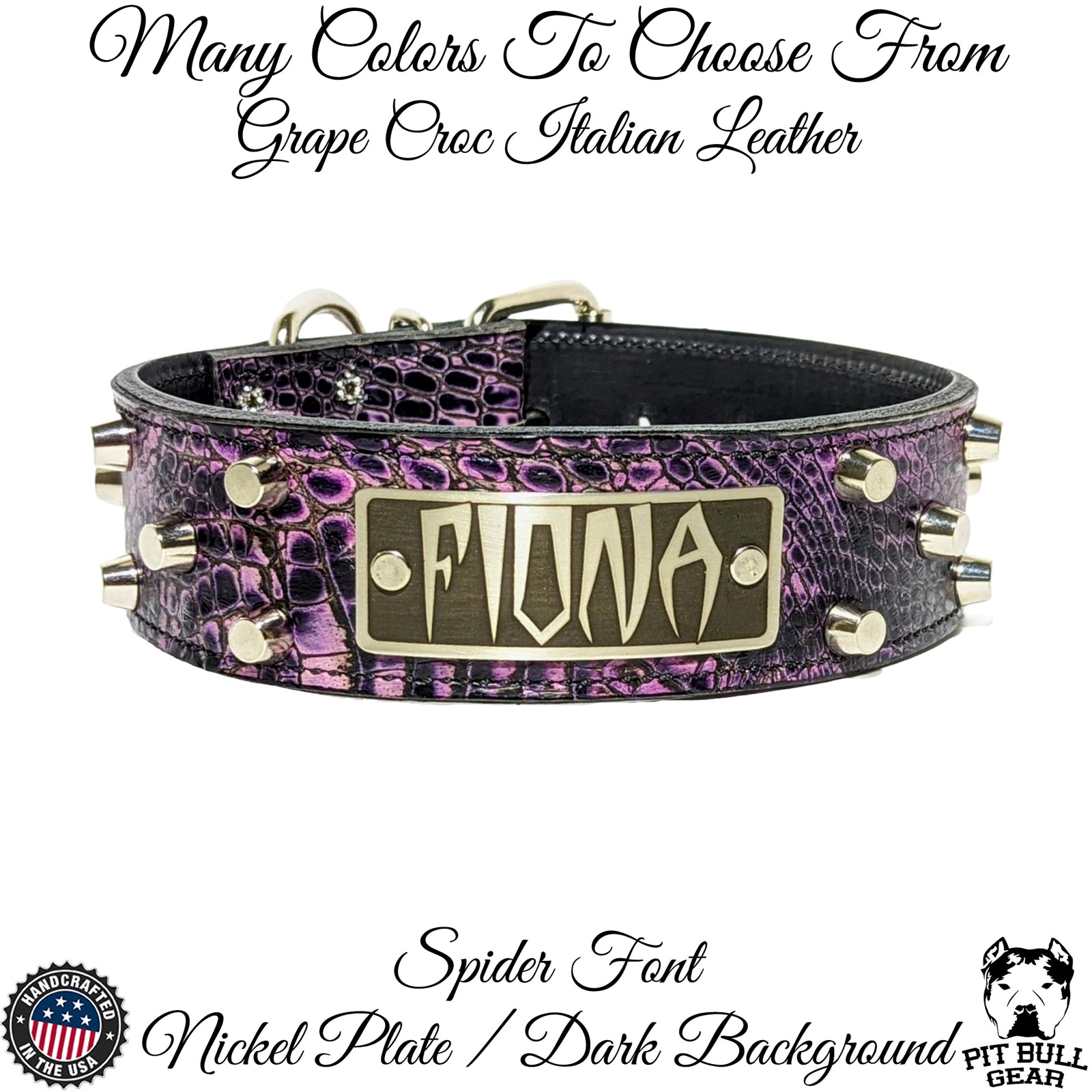 WN4 - 2" Wide Personalized Leather Dog Collar with Bucket Studs