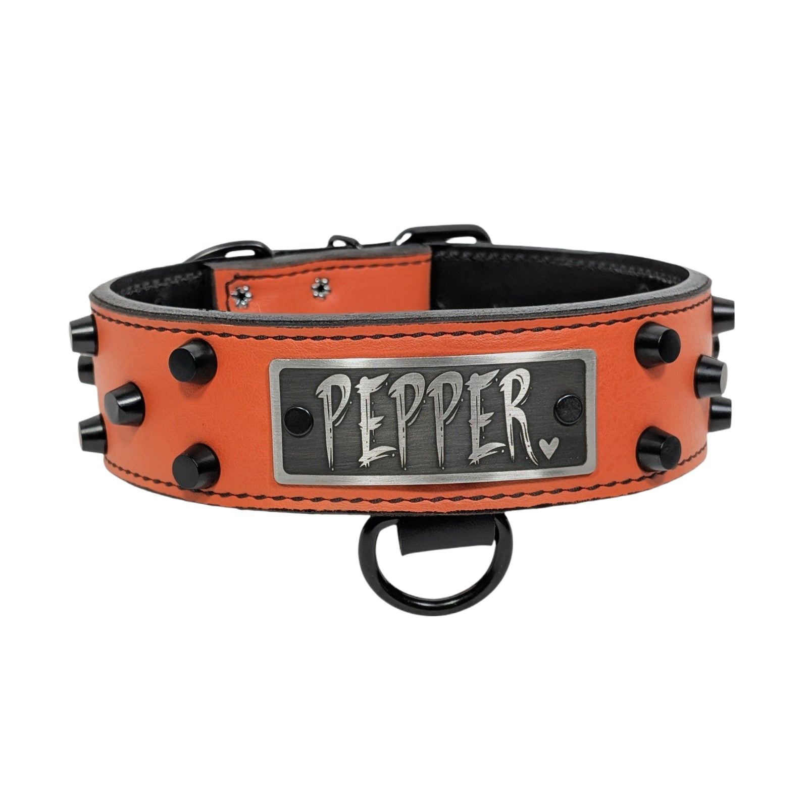 WN4 - 2" Wide Personalized Leather Dog Collar with Bucket Studs