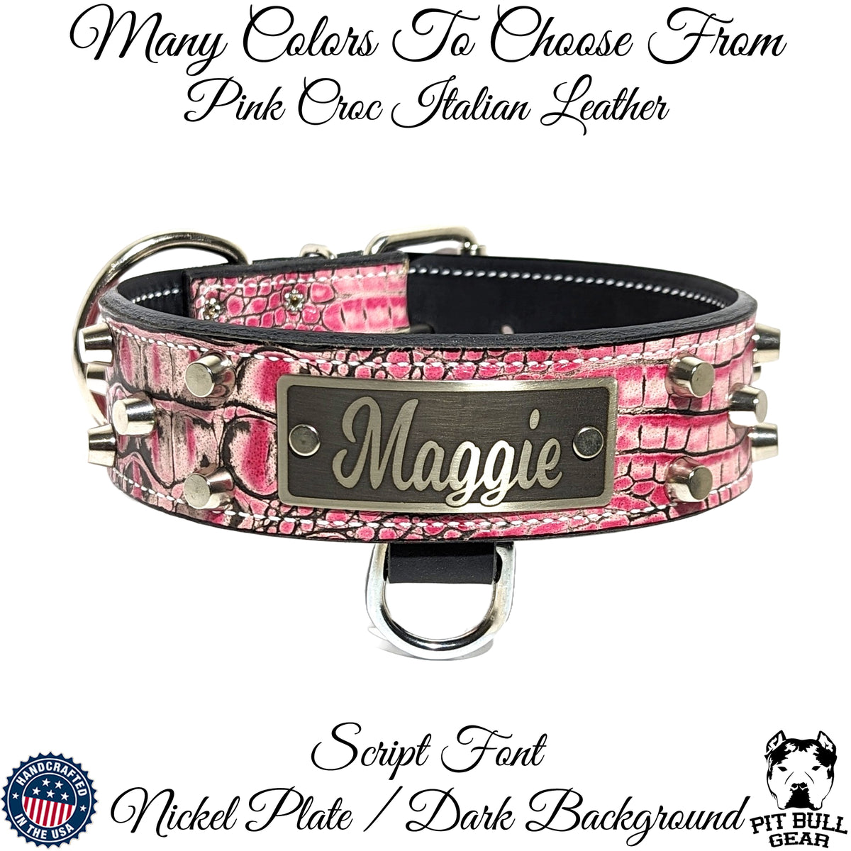 WN4 - 2" Wide Personalized Leather Dog Collar with Bucket Studs