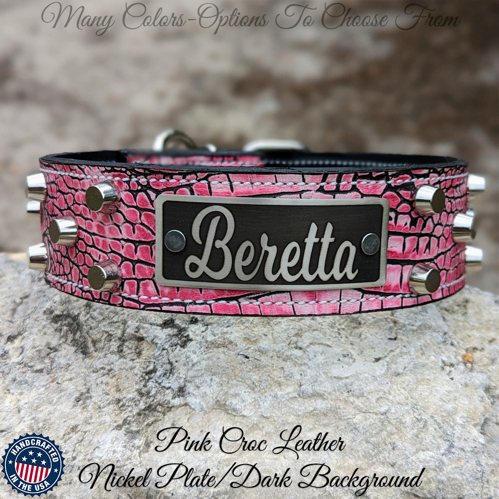 WN4 - 2" Wide Personalized Leather Dog Collar with Bucket Studs