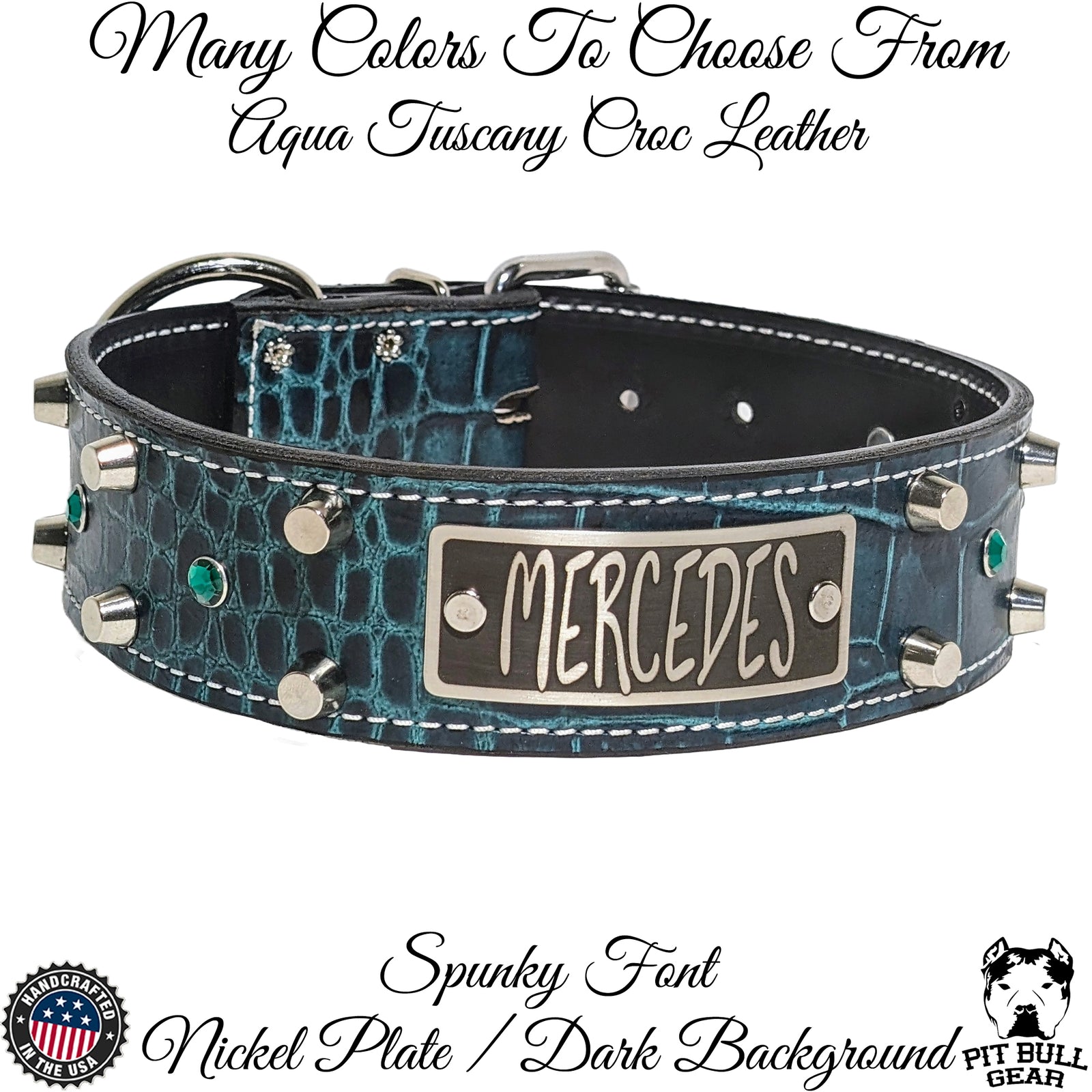 WN7 - 2" Personalized Leather Dog Collar with Bucket Studs & Gems