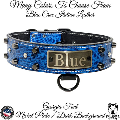 WN7 - 2" Personalized Leather Dog Collar with Bucket Studs & Gems