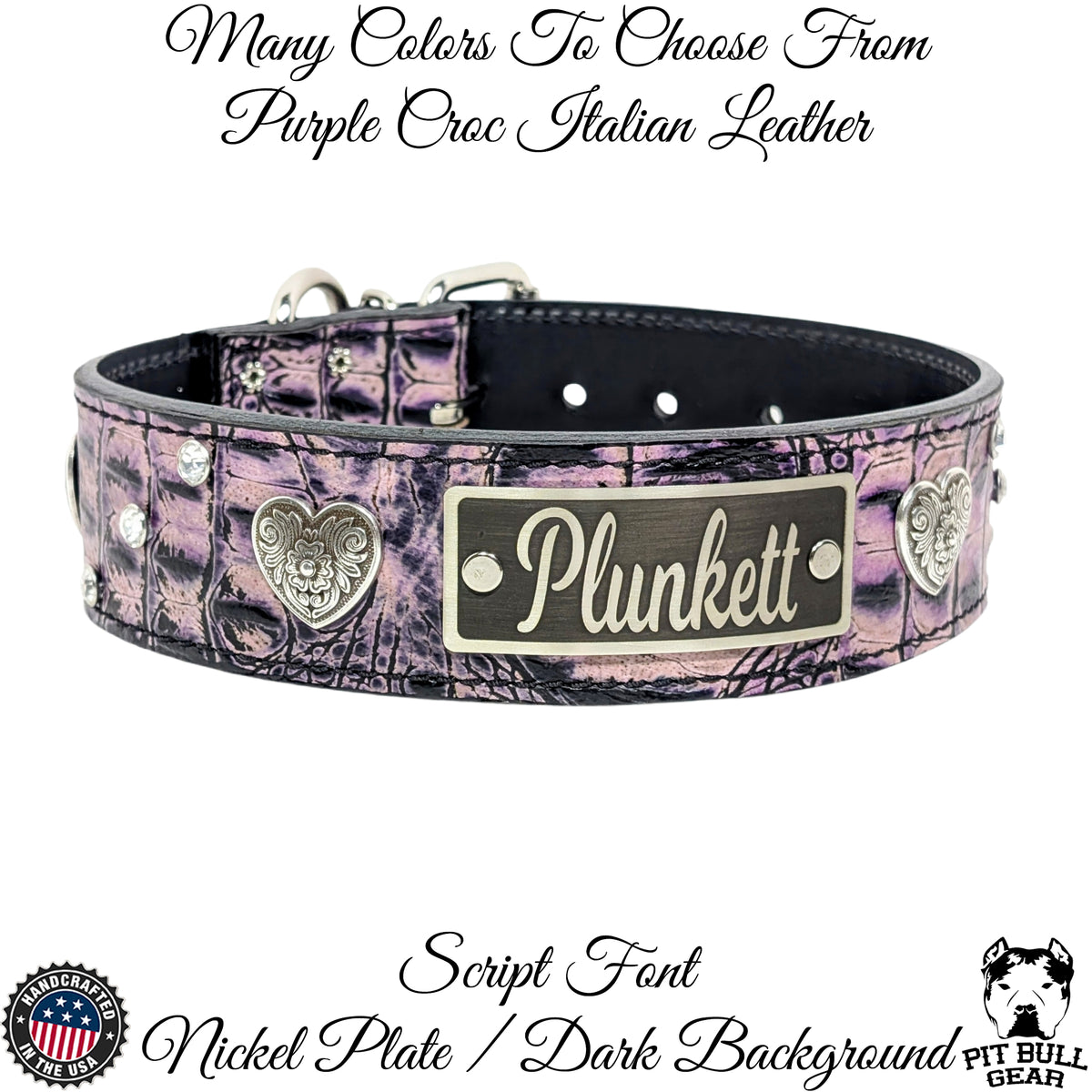 WN37 - 2" Wide Personalized Leather Dog Collar with Hearts & Gems