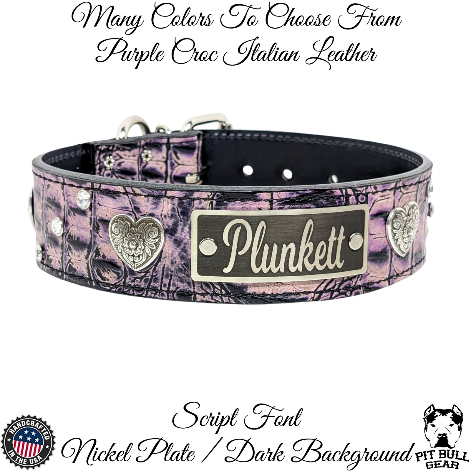 WN37 - 2" Wide Personalized Leather Dog Collar with Hearts & Gems