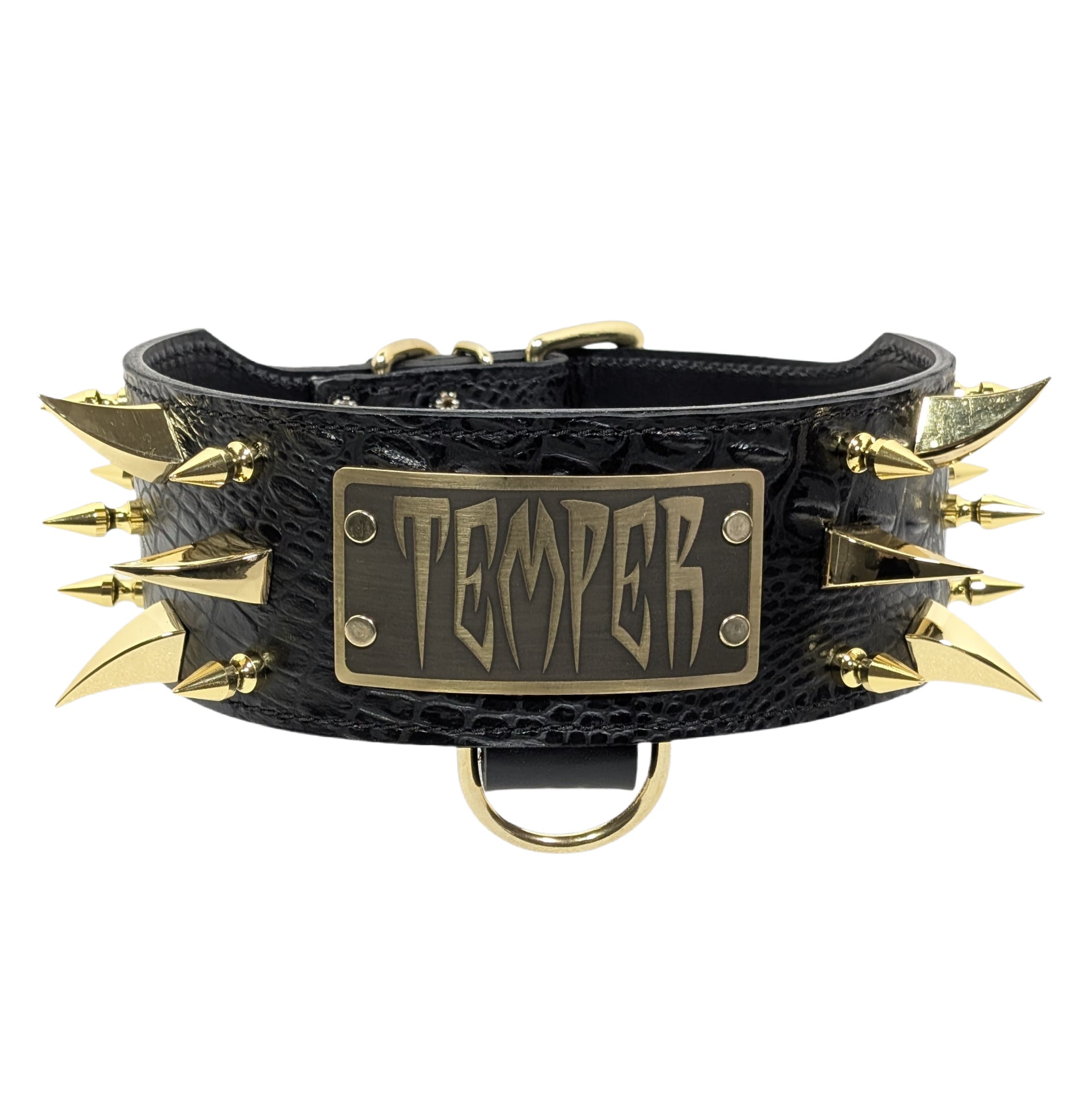 X14 - 3" Wide Personalized Spiked Leather Dog Collar