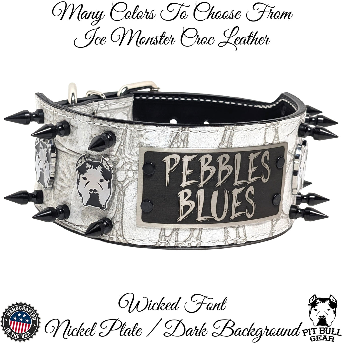 X21 - 3&quot; Wide Personalized Bully Spiked Leather Dog Collar