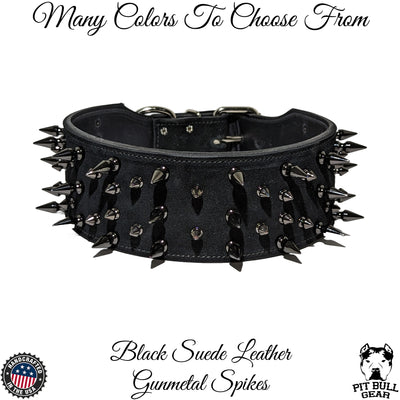 Spiked Leather Dog Collar, Heavy Duty Protection Collar 3" Wide - X2