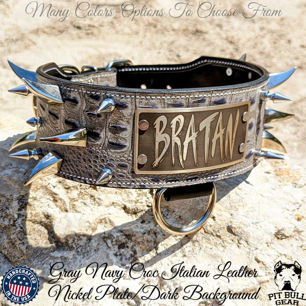 X37 - Collar de cuero con pinchos personalizado para perros de 3" de ancho