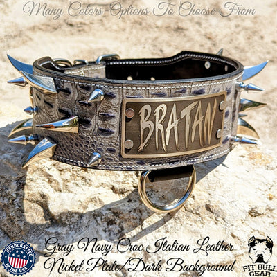 X37 - 3" Personalized Spiked Leather Dog Collar