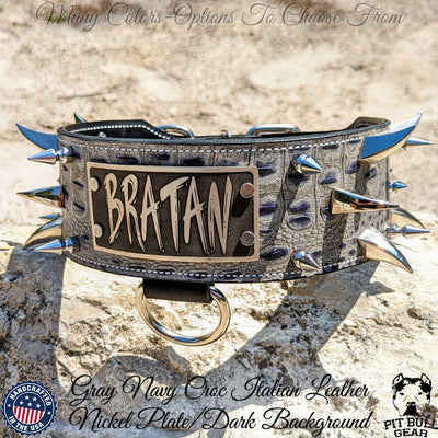 X37 - 3" Personalized Spiked Leather Dog Collar