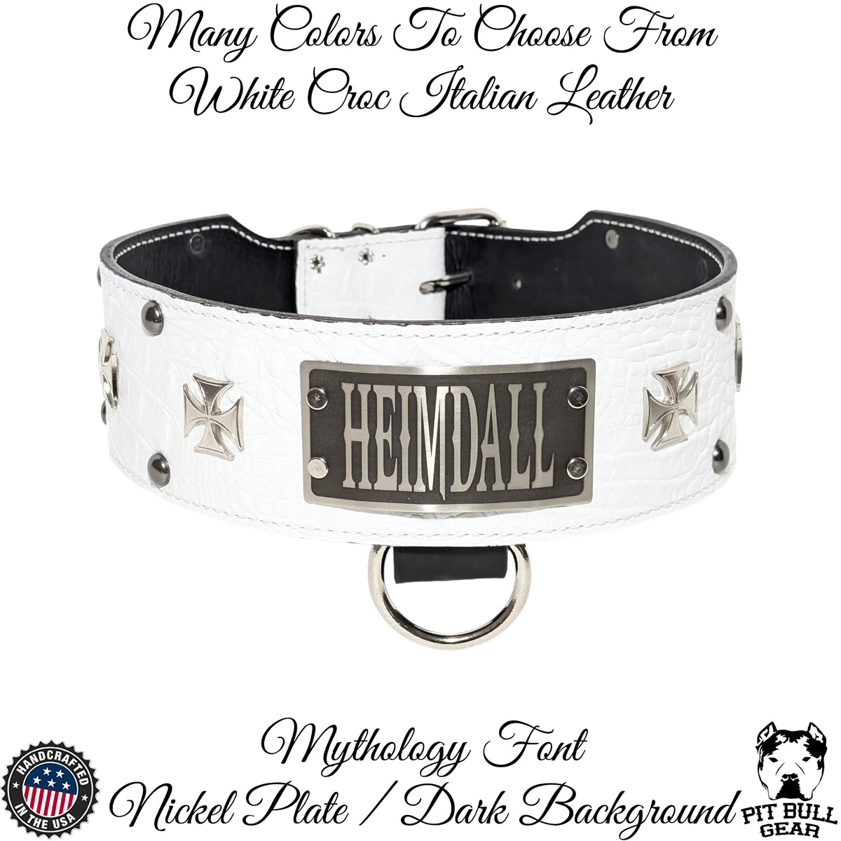 X65 - 3" Wide Personalized Leather Dog Collar with Iron Maltese Crosses