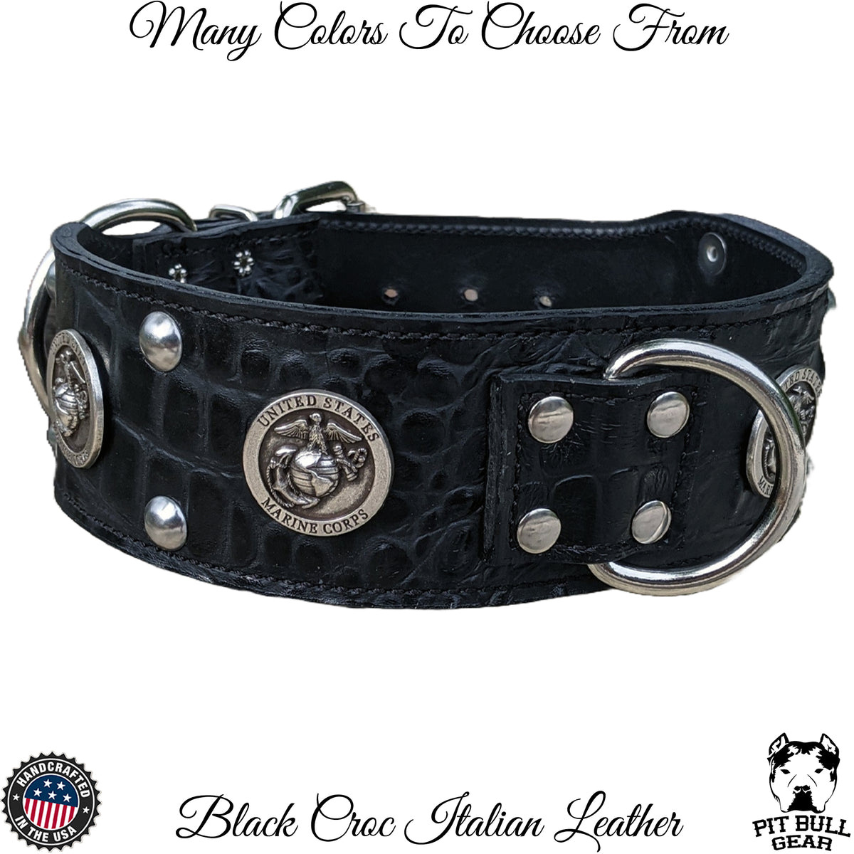 X76 - 3&quot; Wide Marines Leather Dog Collar