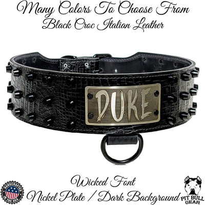 XN1 - 3" Wide Leather Dog Collar Personalized Nameplate Studded