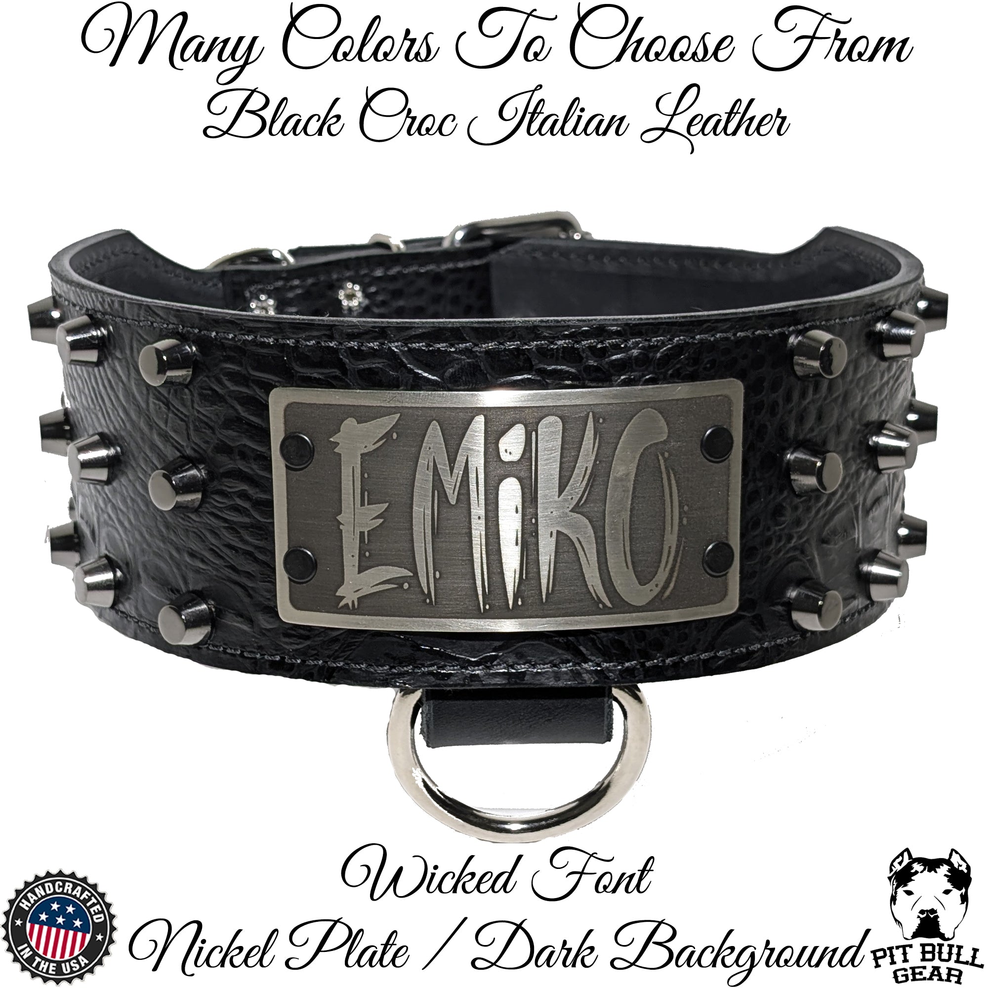 XN1 - 3" Wide Leather Dog Collar Personalized Nameplate Studded