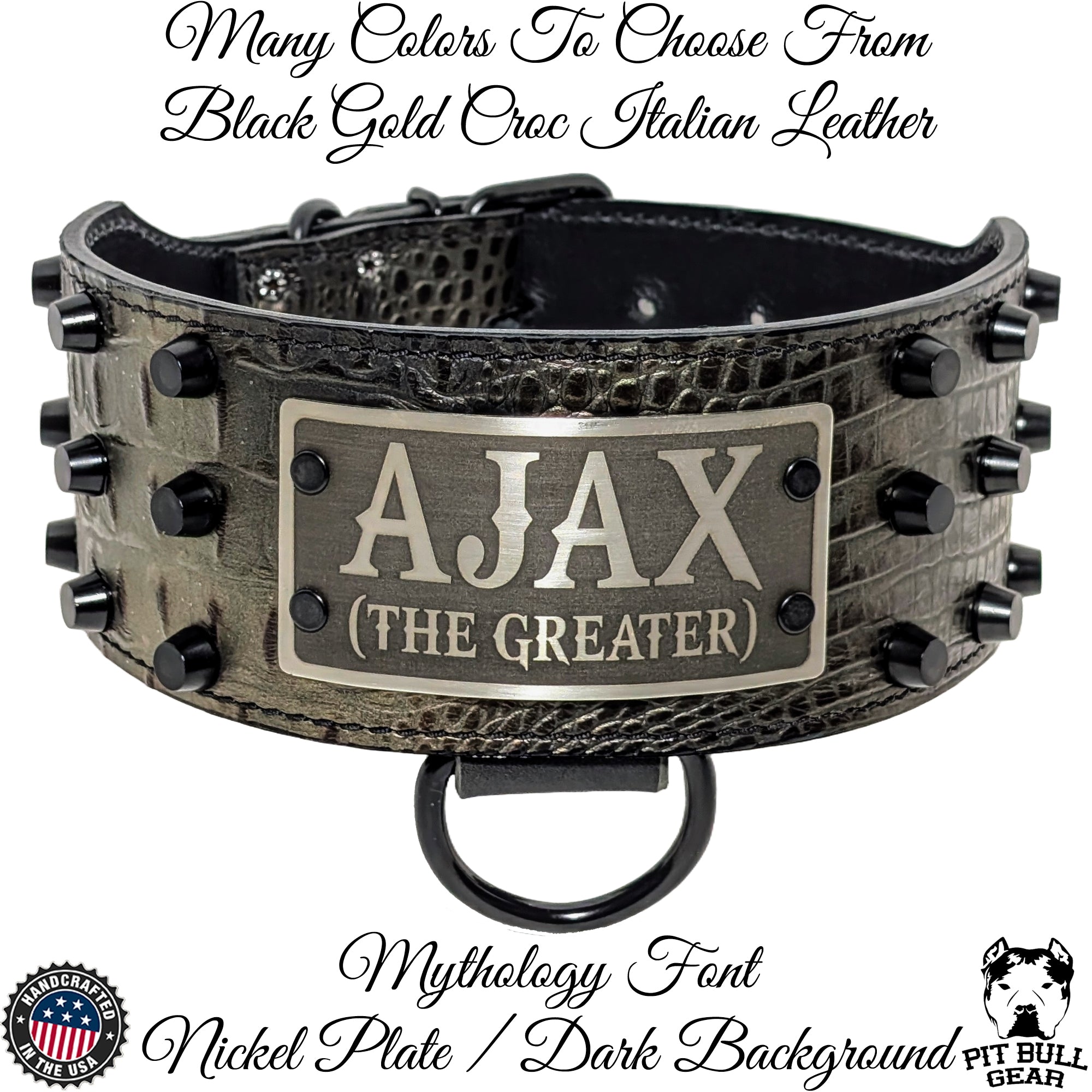XN1 - 3" Wide Leather Dog Collar Personalized Nameplate Studded