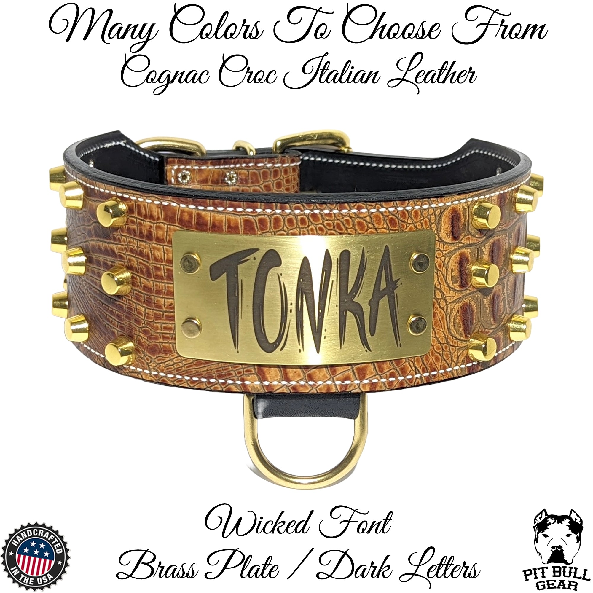 XN1 - 3" Wide Leather Dog Collar Personalized Nameplate Studded