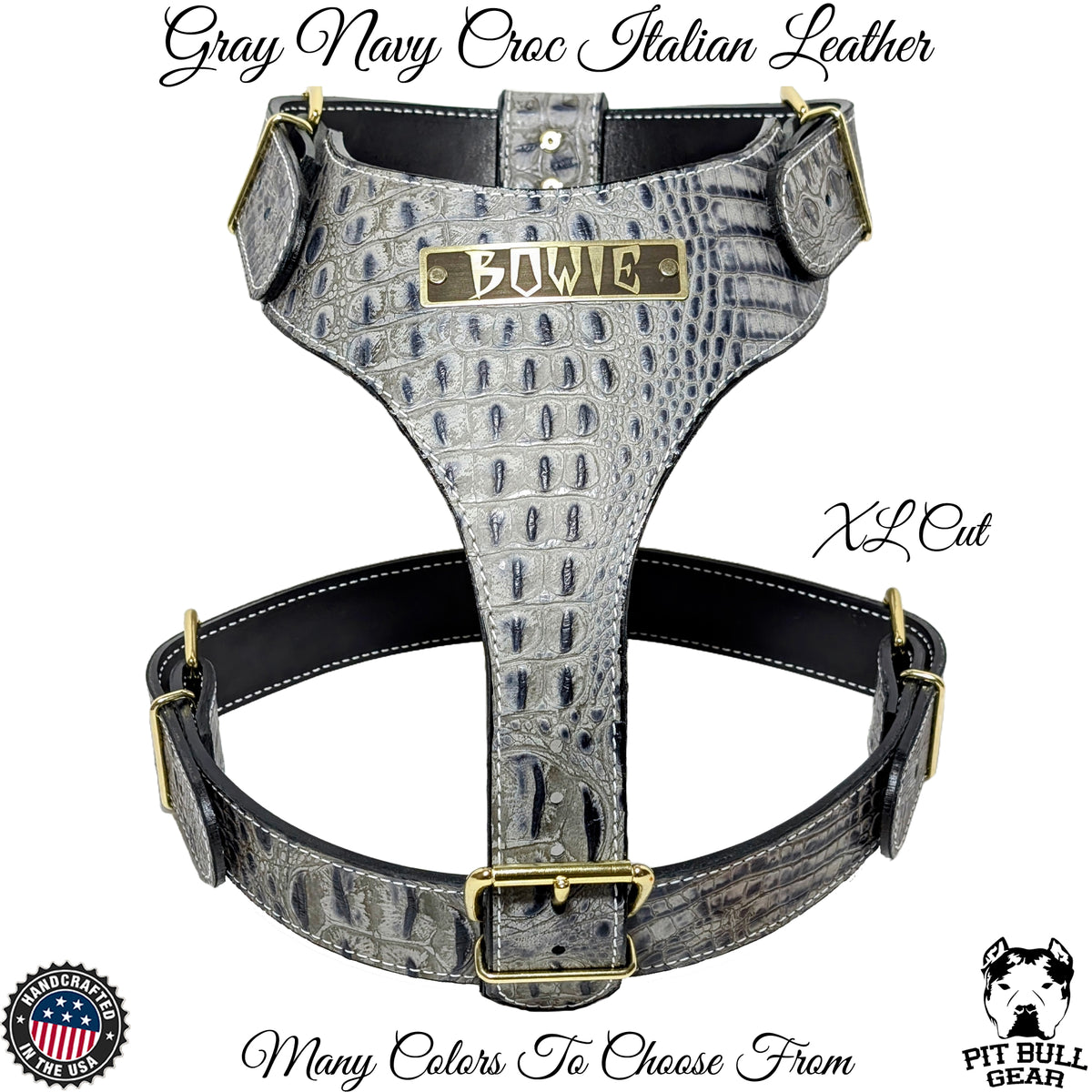 NH4 - Arnês de couro para cães com placa de identificação