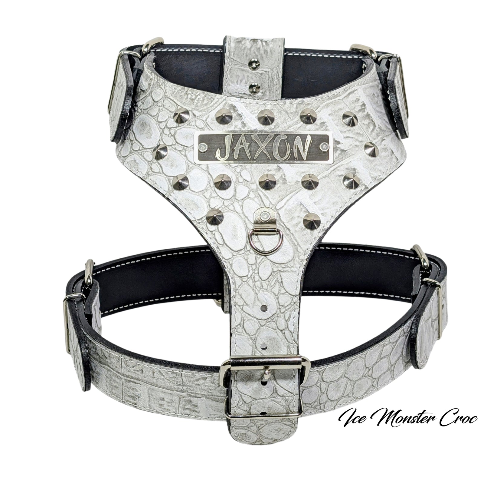 NH10 - Custom Made Italian Leather Personalized Harness with Cone Studs