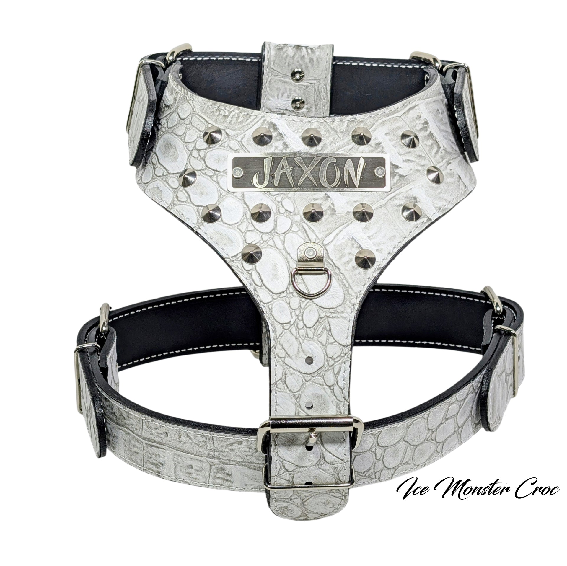 NH10 - Custom Made Italian Leather Personalized Harness with Cone Studs