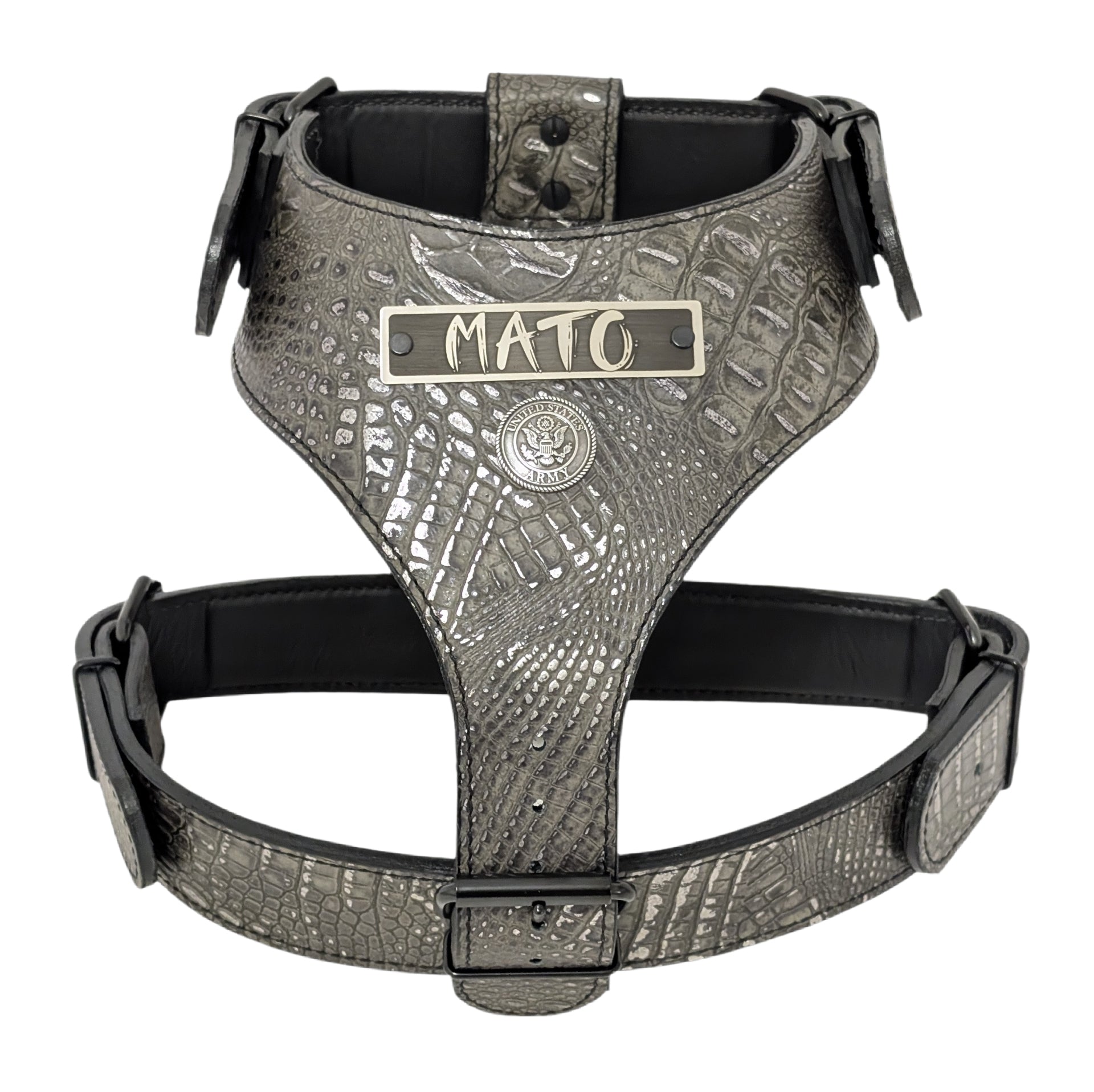 NH76 - Custom Made USA Military Leather Dog Harness – Personalized with Engraved Name Plate
