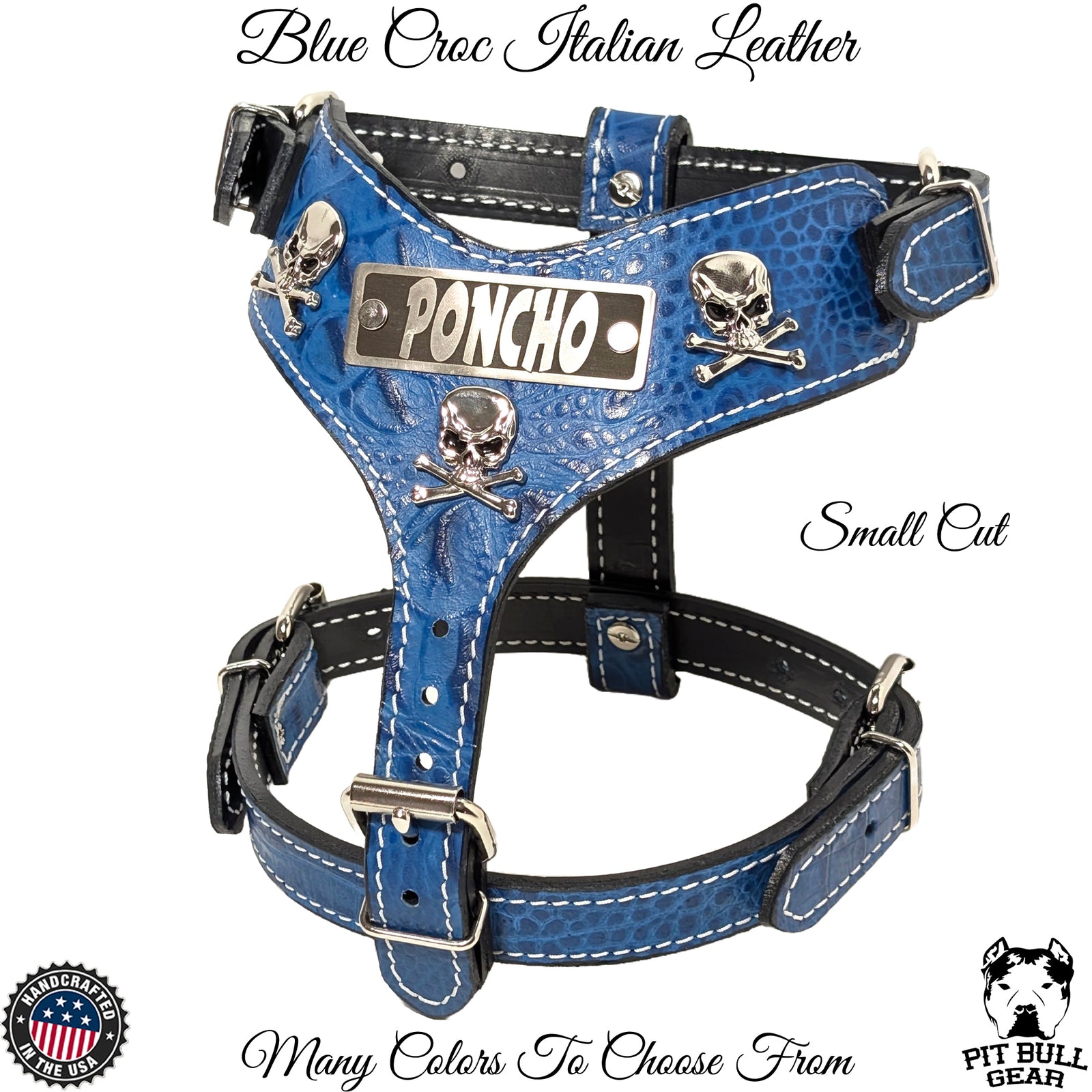 NH16 - Personalized Leather Dog Harness with Skull & Crossbones