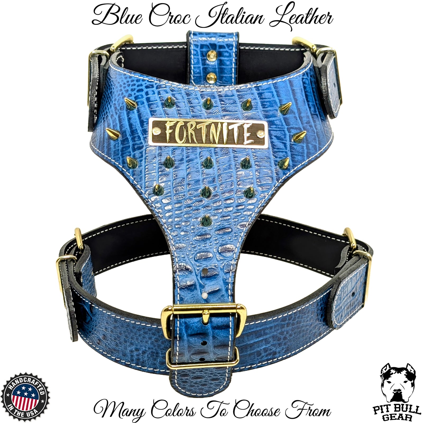 NH8 - Personalized Leather Dog Harness with Cone Spikes