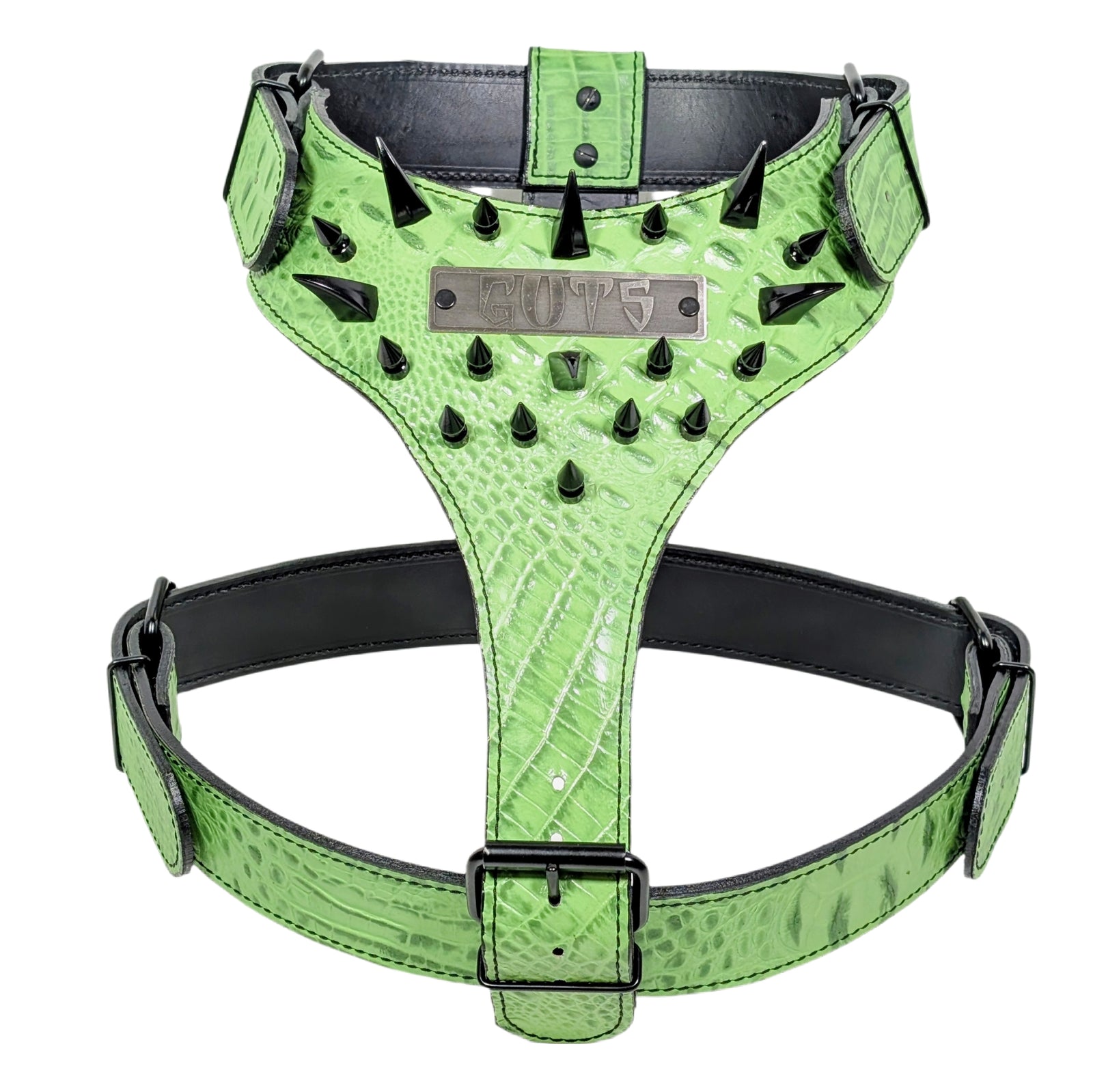 Y04 - Custom Leather Spiked Harness with Dragon Claw & 1" Tree Spikes – Personalized Name Plate