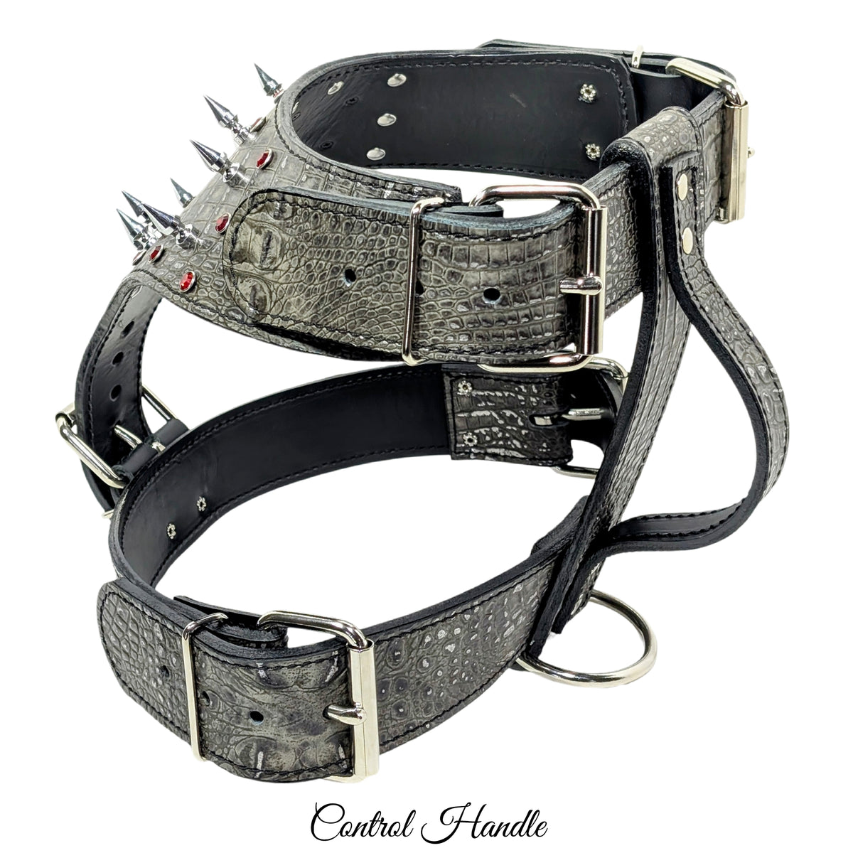 Y15 - Arnês de couro para cães com pontas e pedras preciosas