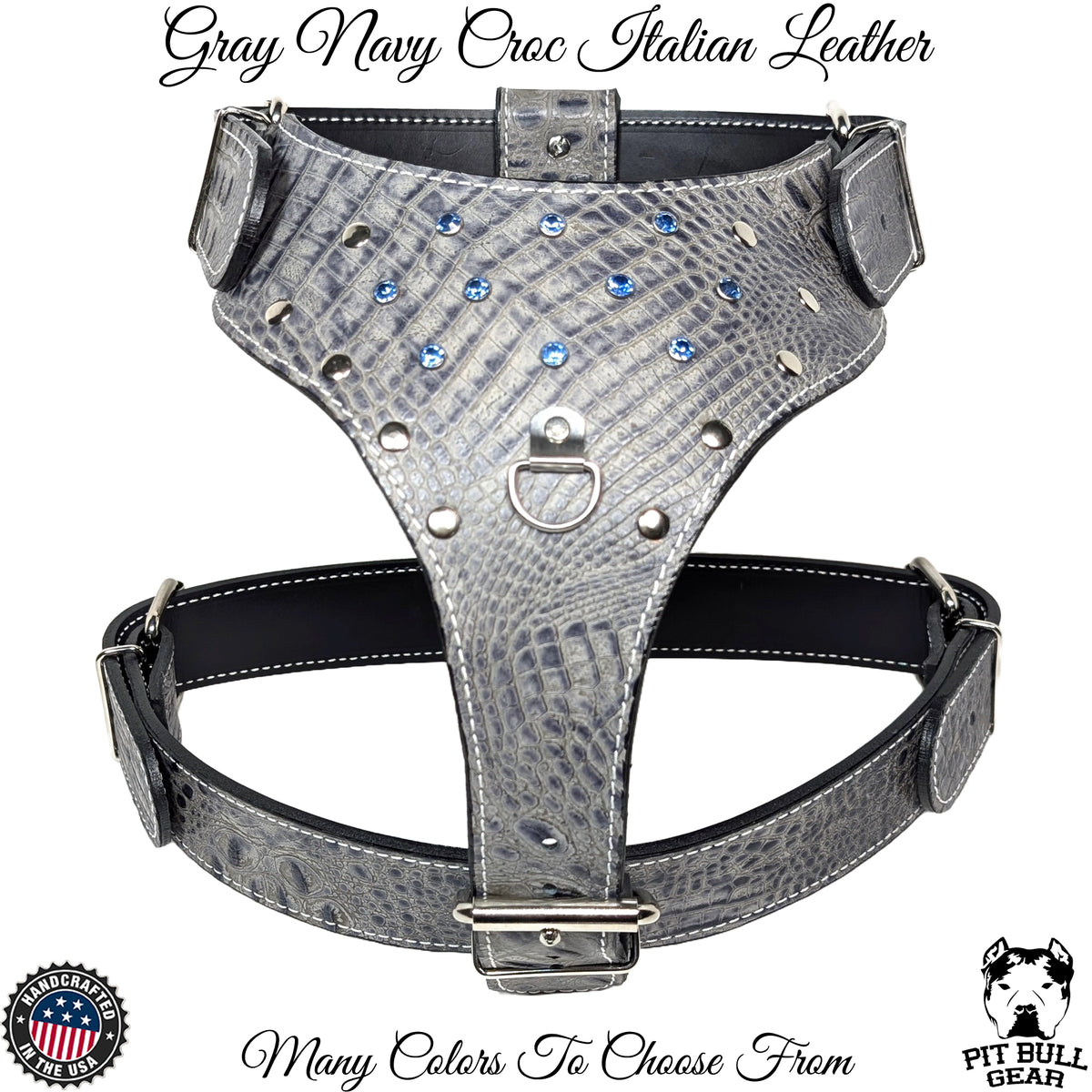 Y22 - Leather Dog Harness with Gems &amp; Rivets