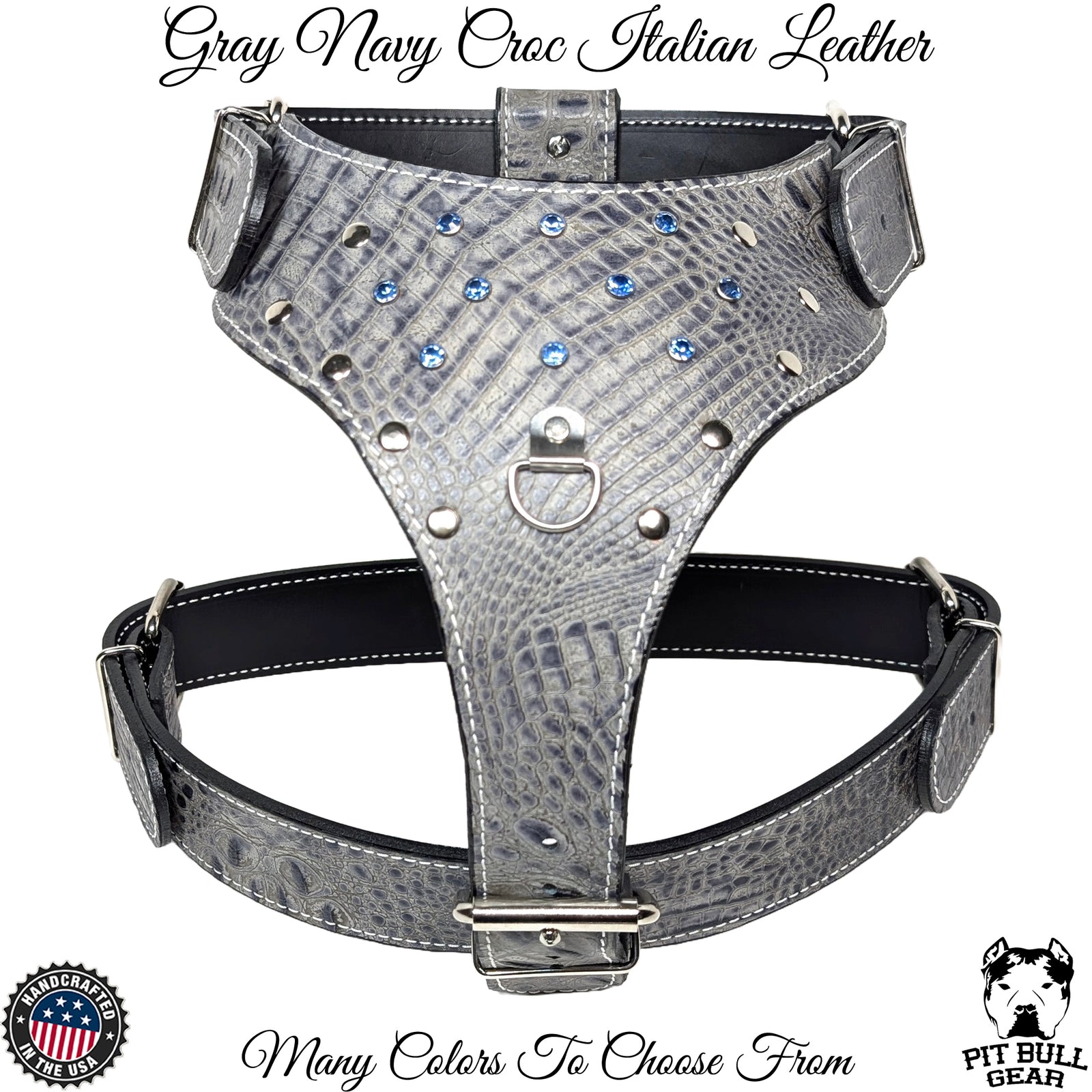 Y22 - Leather Dog Harness with Gems & Rivets