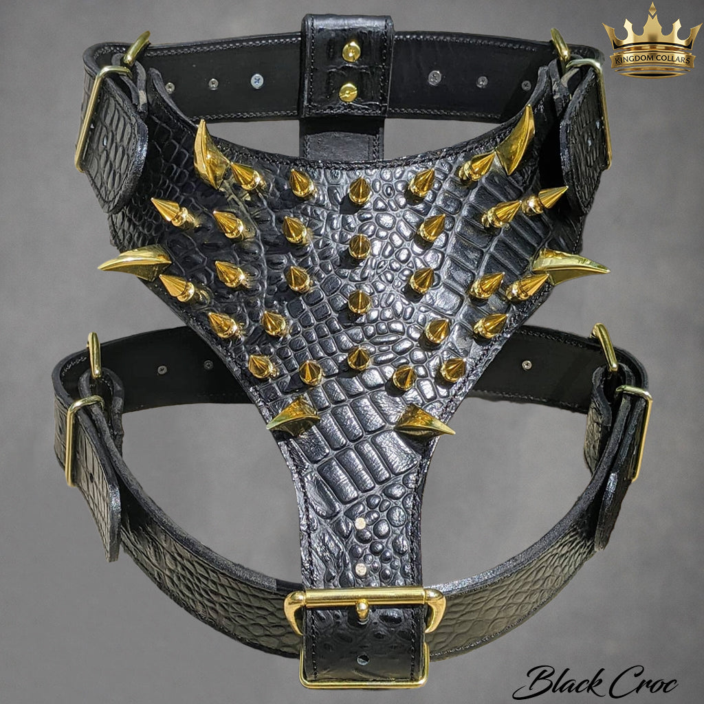 Y26 - Custom Italian Leather Spiked Dog Harness | Handmade Heavy-Duty Protection Harness