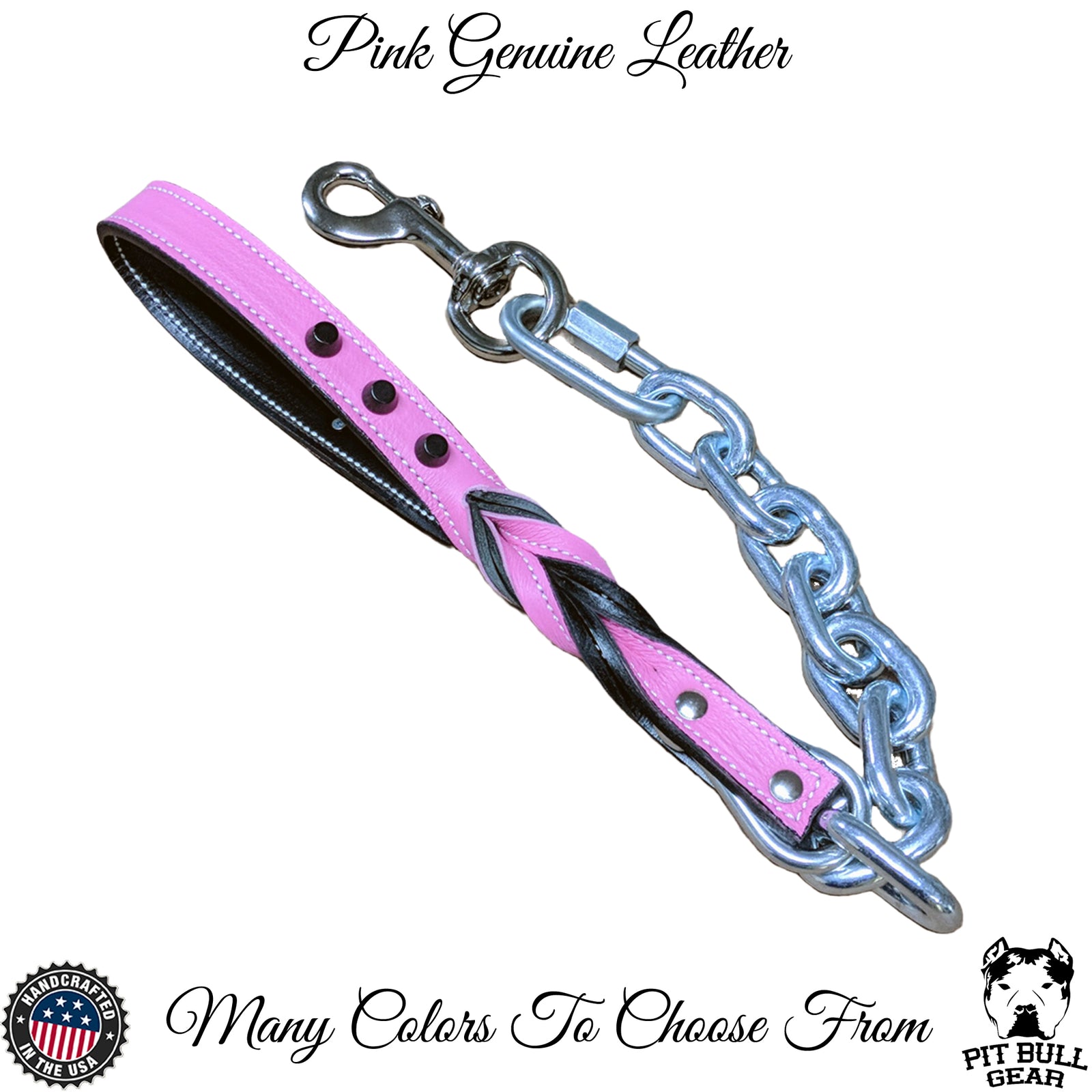 Super Heavy Chain Lead with Leather Handle & Bucket Studs - 30"
