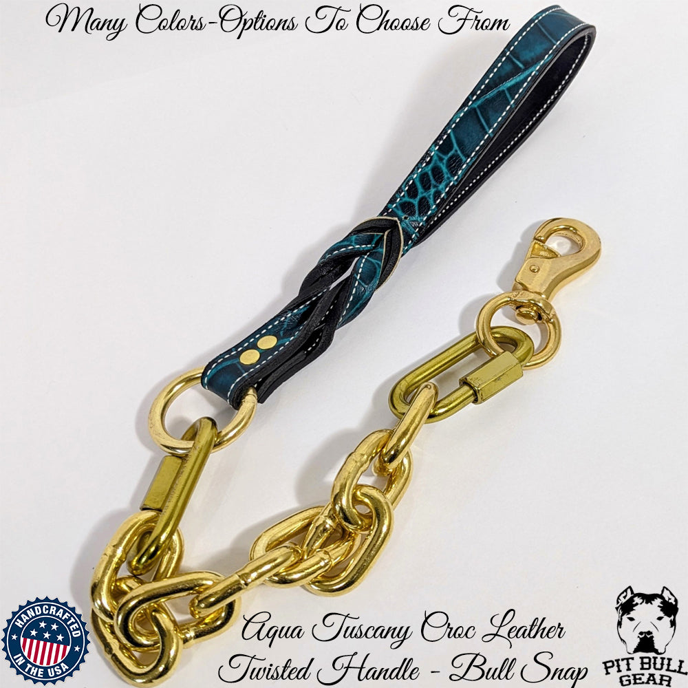 Super Heavy Gold Chain Leash with Leather Handle  - 30"