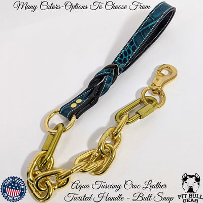 Super Heavy Gold Chain Leash with Leather Handle  - 30"