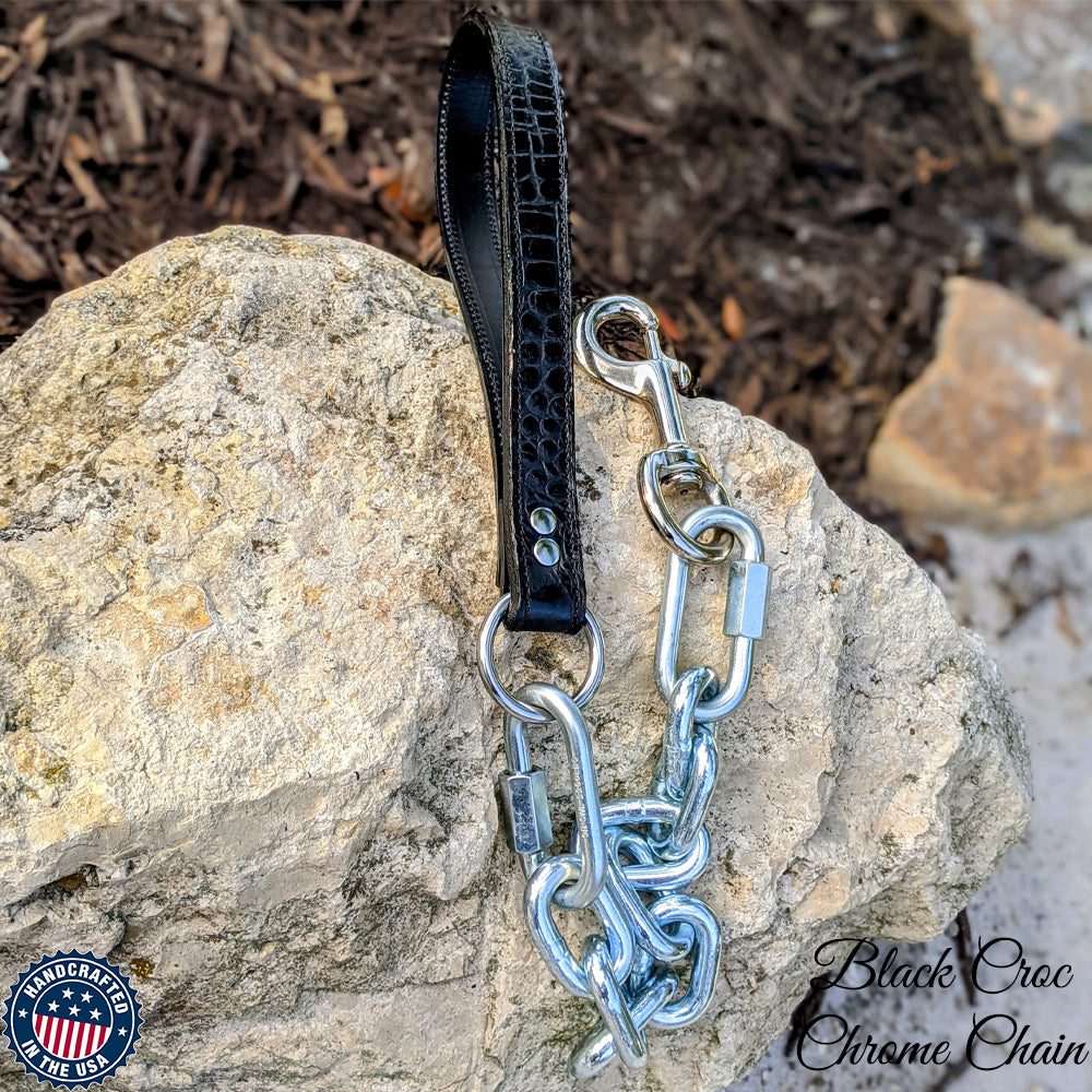 Super Heavy Silver Chain Lead - Leather Handle  - 30"