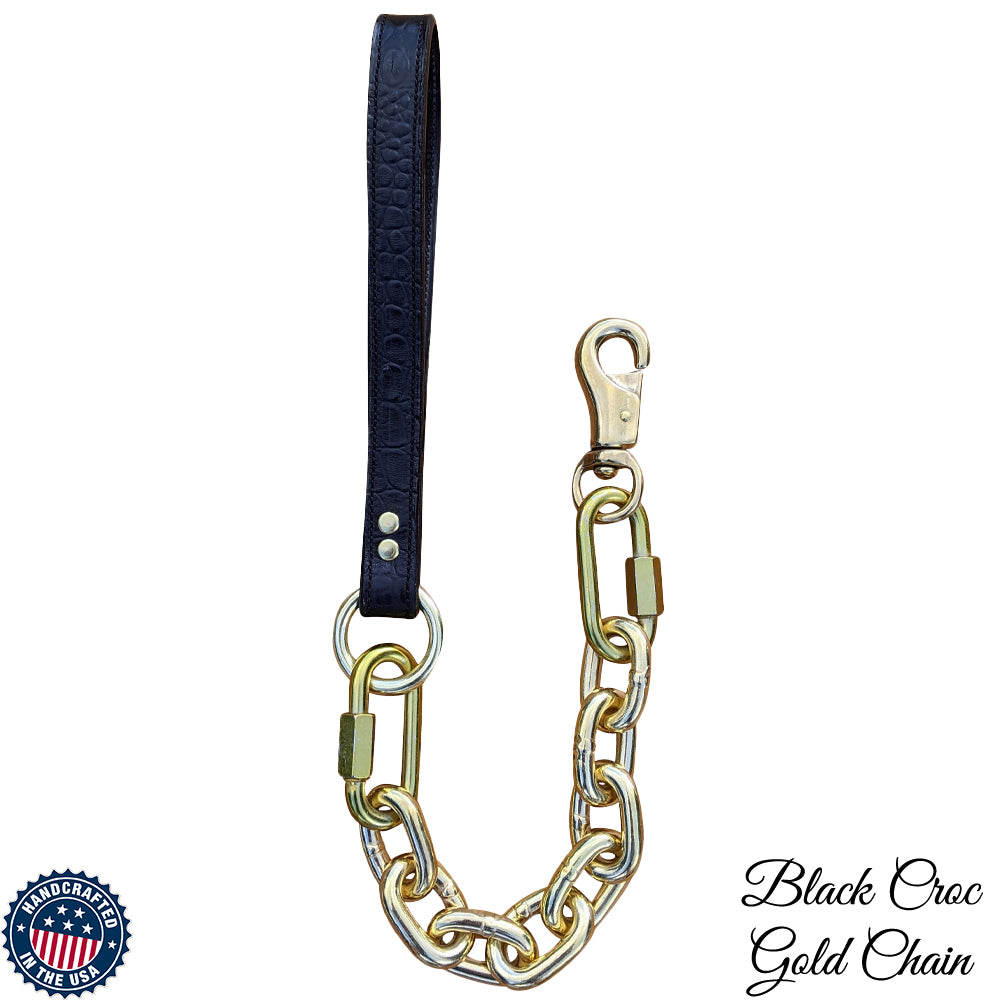 Super Heavy Gold Chain Leash with Leather Handle  - 30"