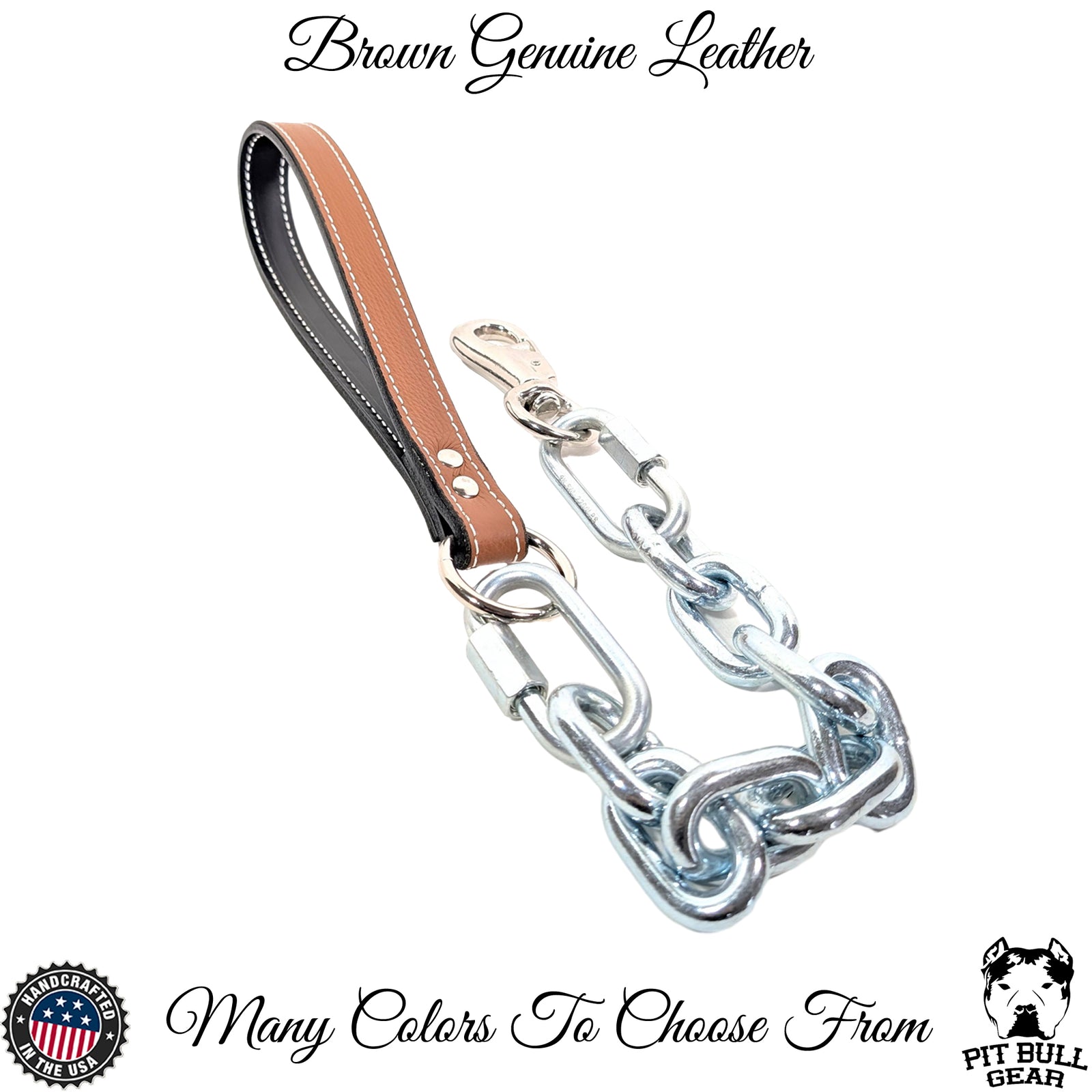 Super Heavy Silver Chain Lead - Leather Handle  - 30"