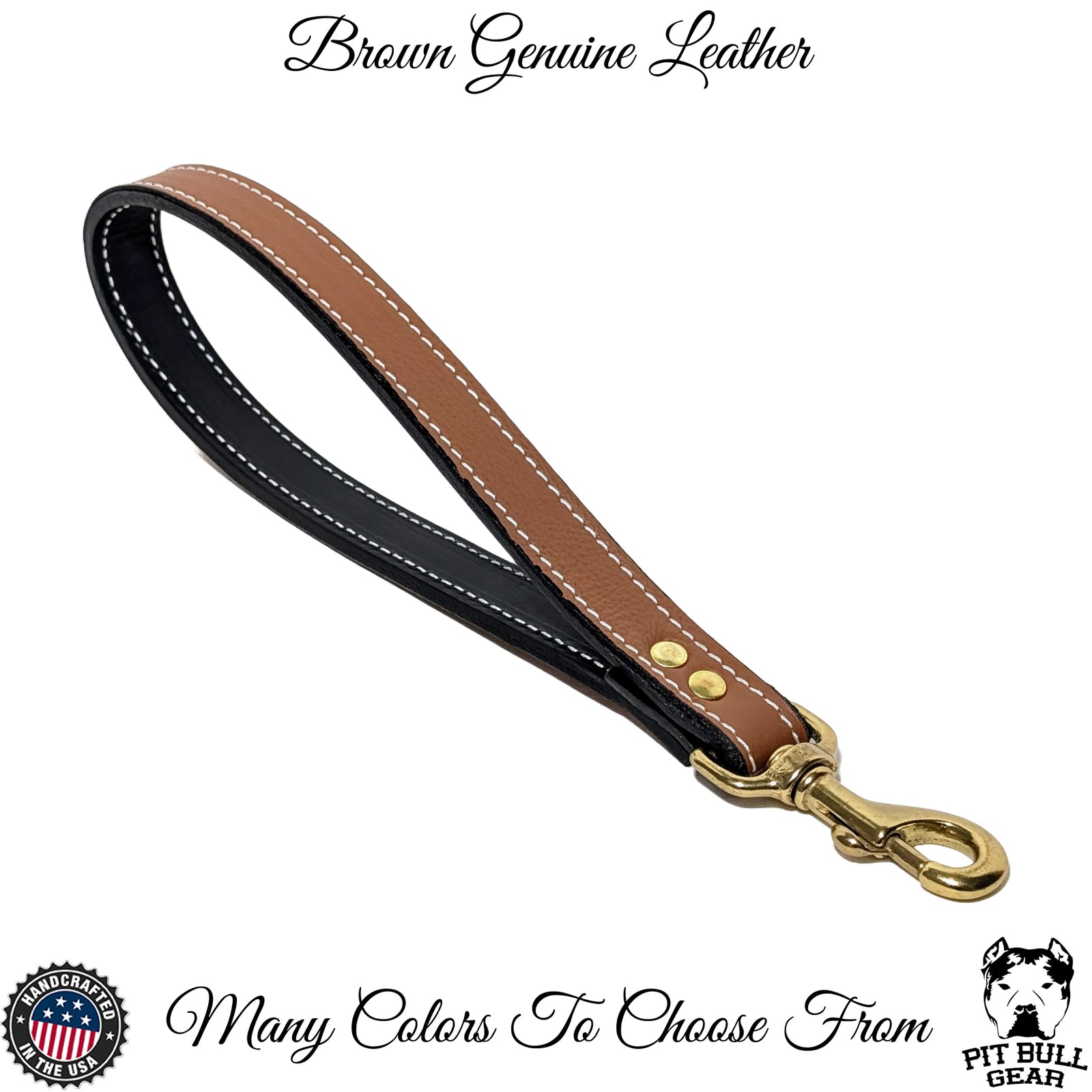 Custom Made 1" Wide Italian Leather Traffic Leash — Personalized Short Control Lead (15"–18")